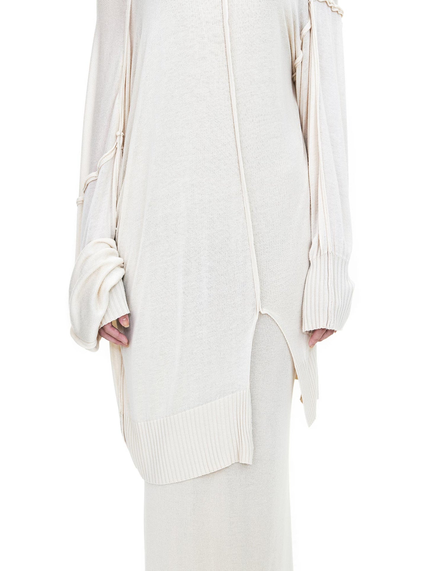 OFF-WHITE LONG SLEEVE OVERSIZED ASYMMETRIC CUTTING KNIT TOP
