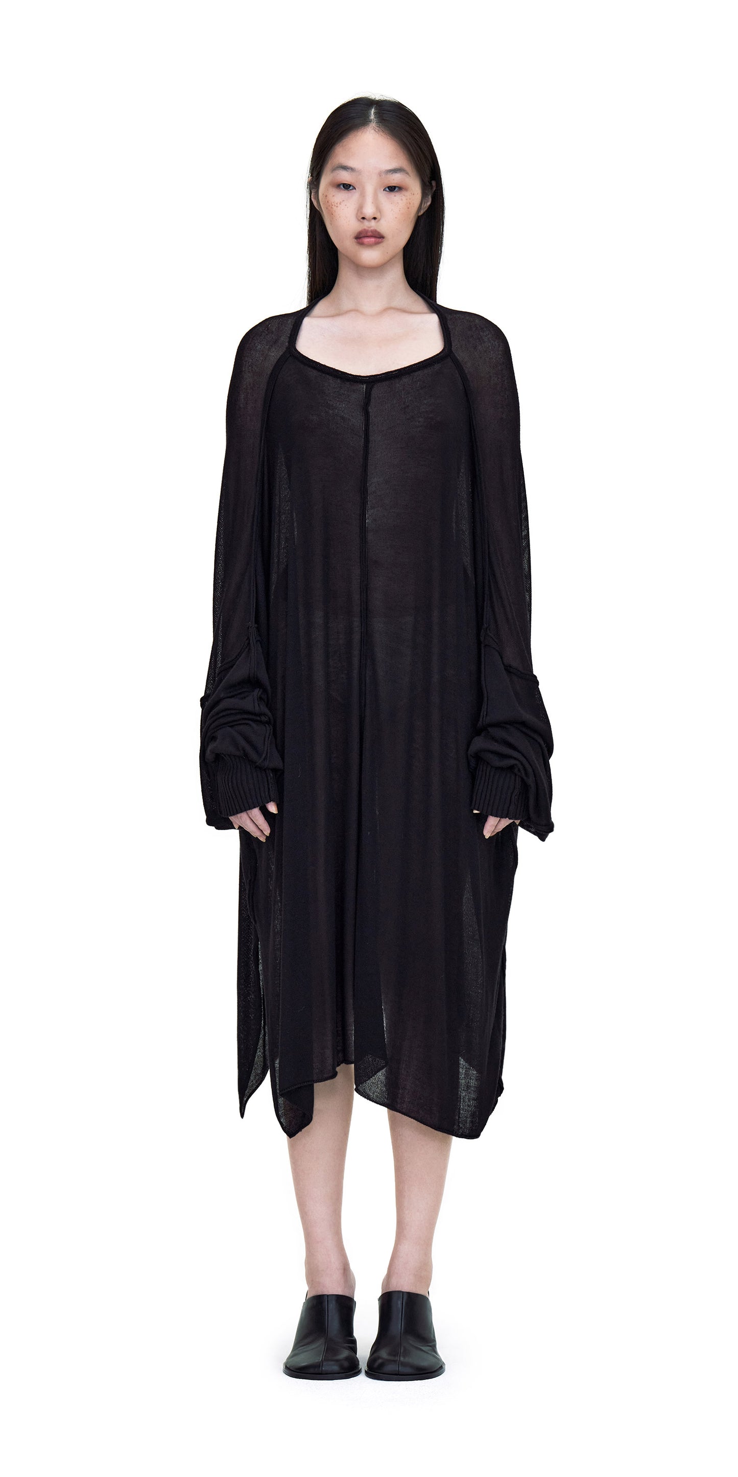 BLACK LONG SLEEVE OVERSIZED KNIT DRESS