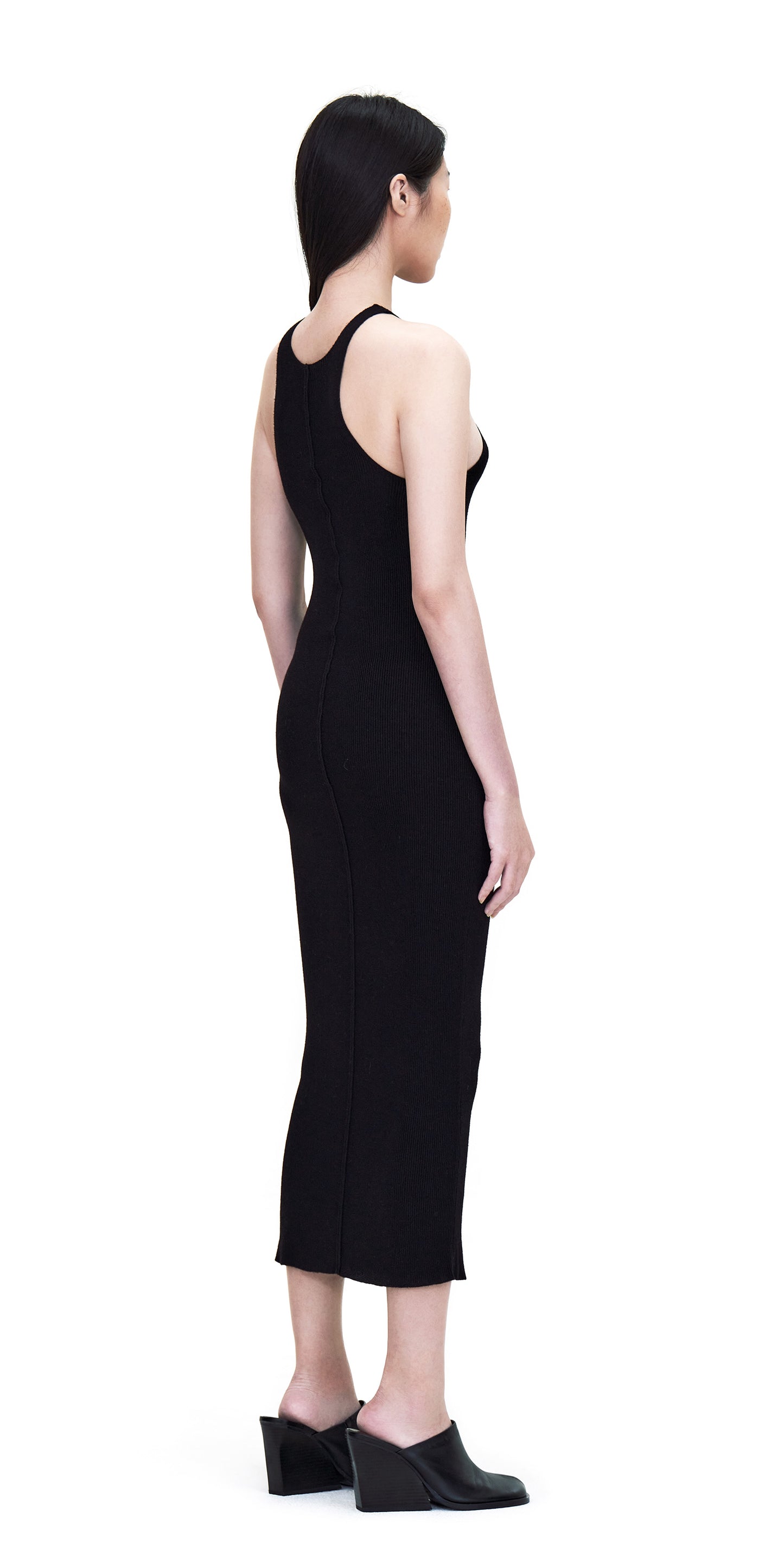 BLACK SLIM LONG KNIT TANK DRESS