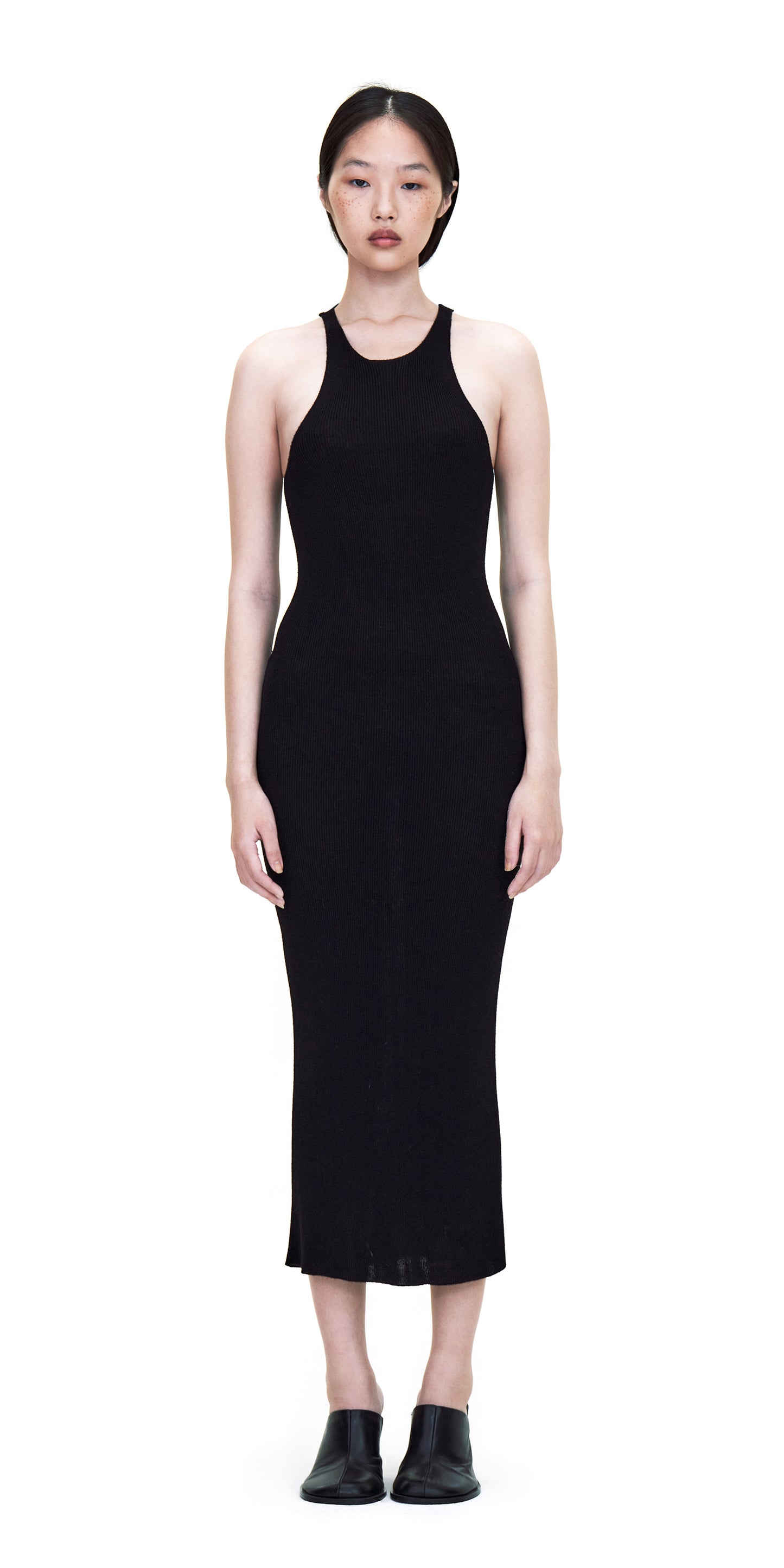 BLACK SLIM LONG KNIT TANK DRESS