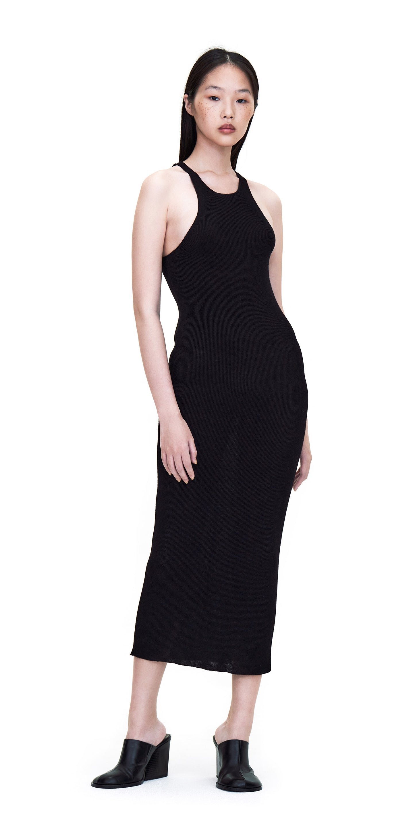BLACK SLIM LONG KNIT TANK DRESS