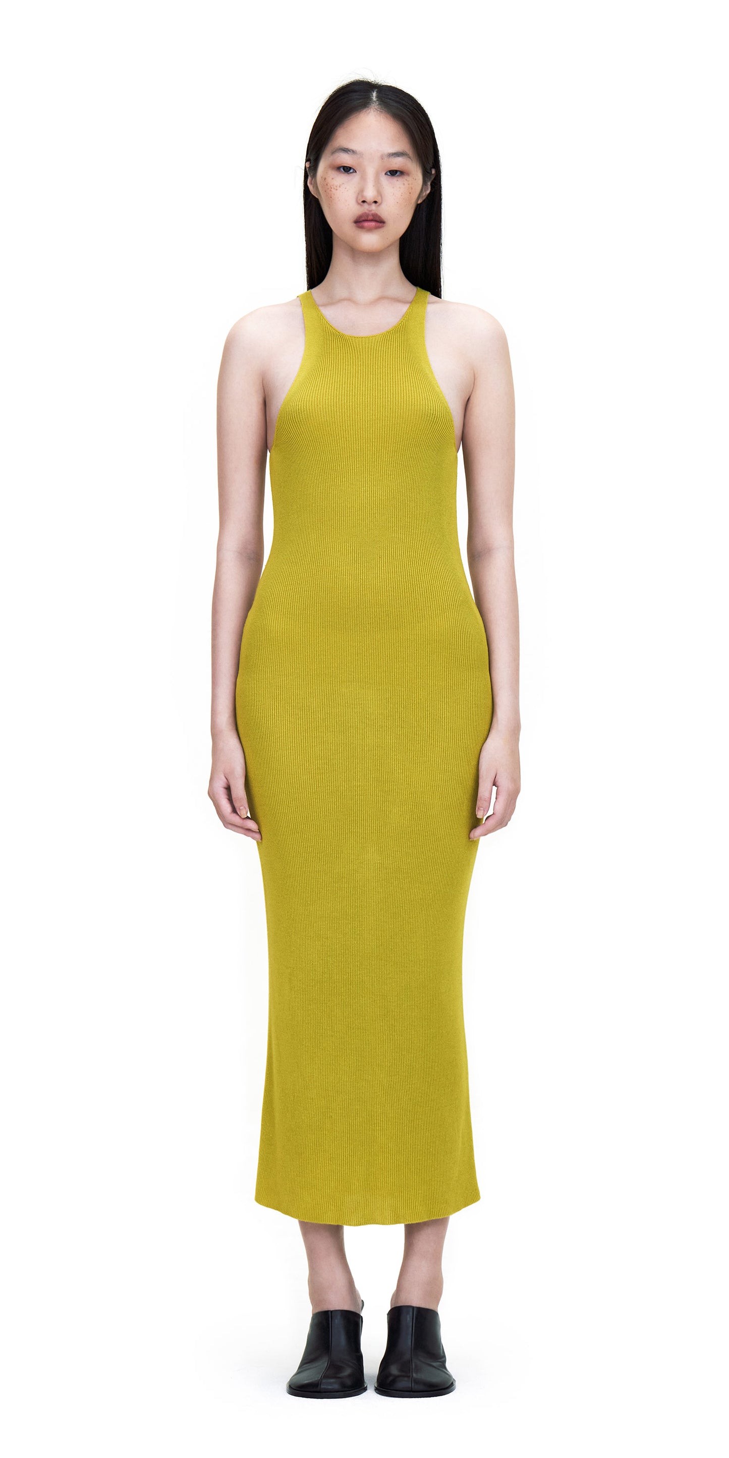GREEN SLIM LONG KNIT TANK DRESS