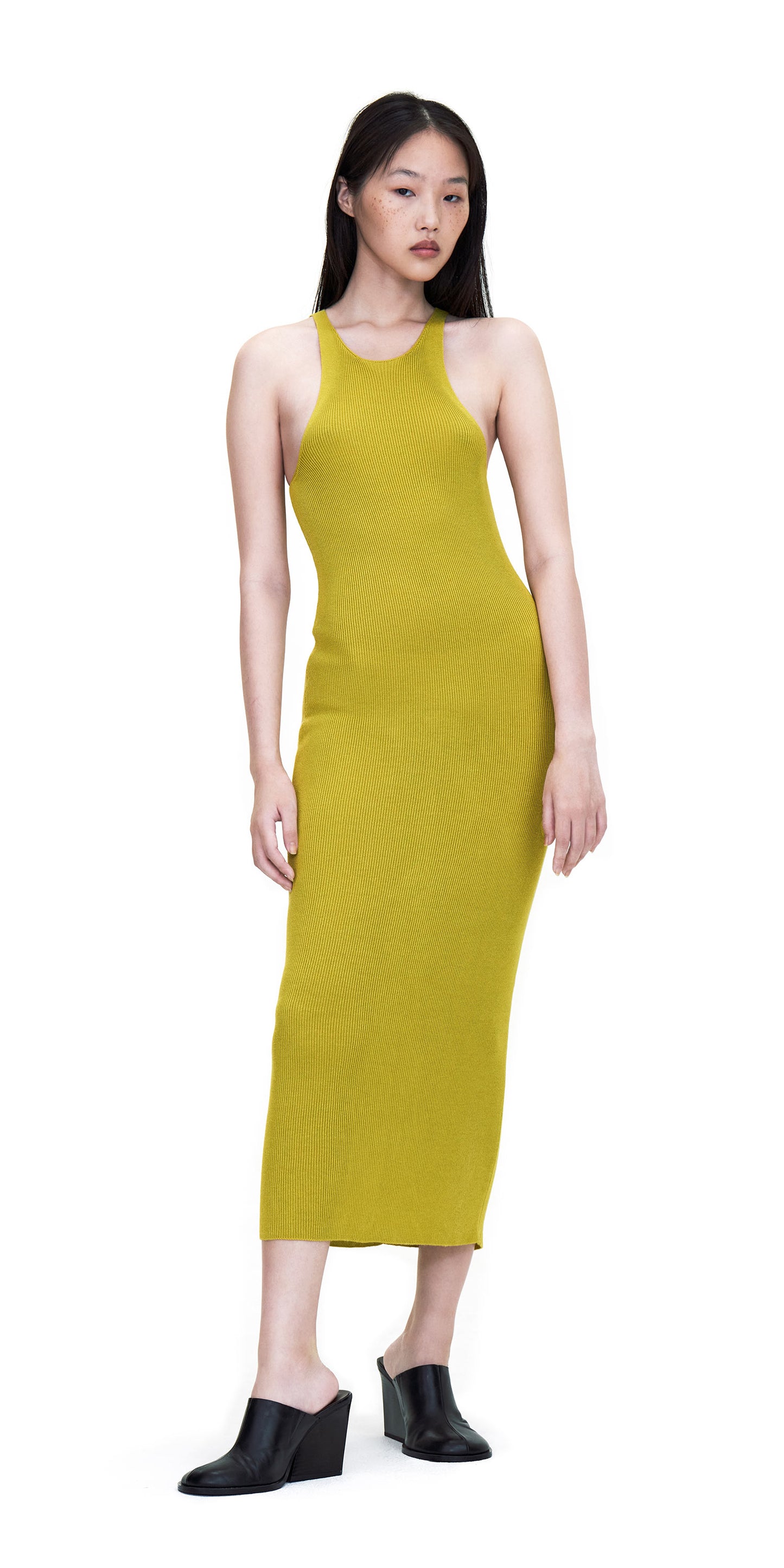 GREEN SLIM LONG KNIT TANK DRESS