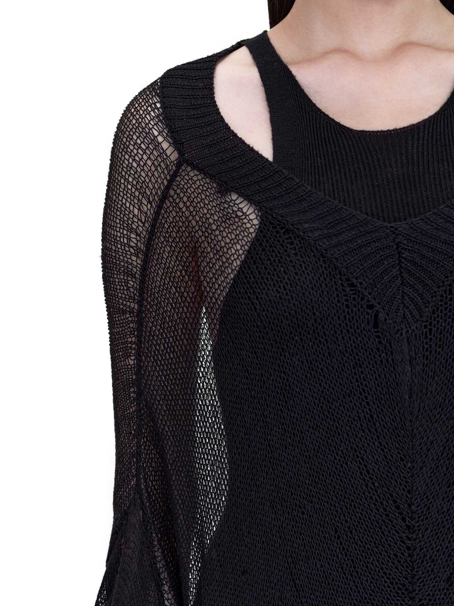 BLACK LONG SLEEVE LOOSE-KNIT DRESS