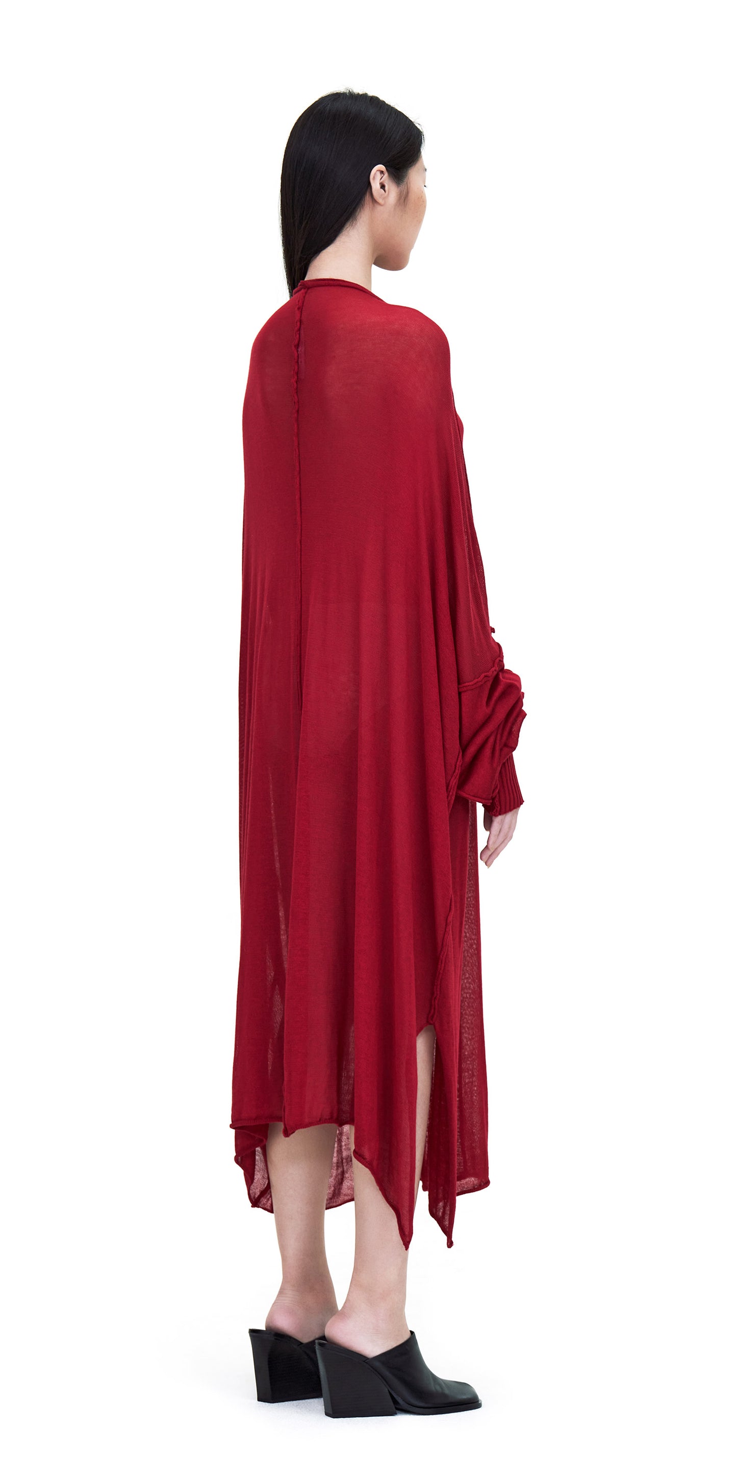 RED LONG SLEEVE OVERSIZED KNIT DRESS