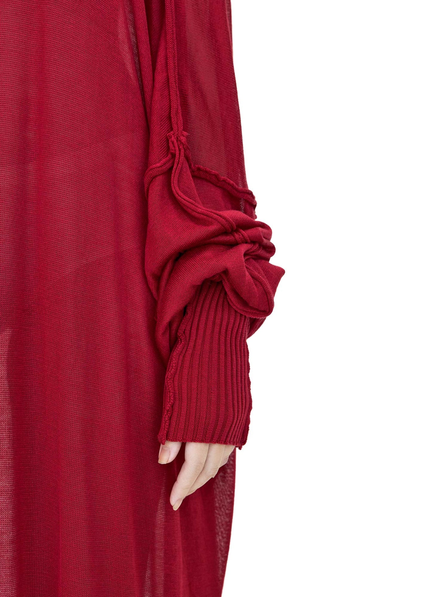 RED LONG SLEEVE OVERSIZED KNIT DRESS