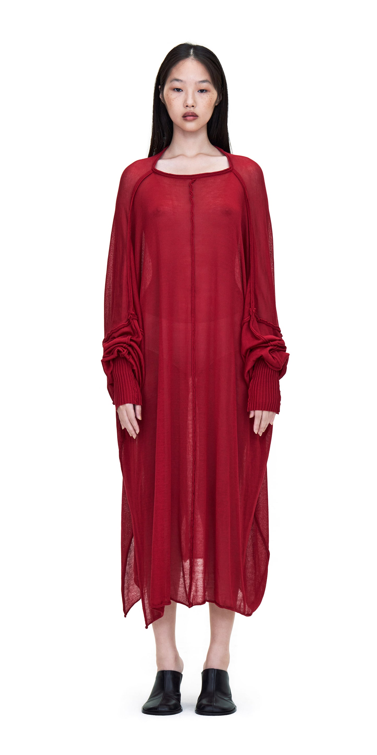 RED LONG SLEEVE OVERSIZED KNIT DRESS