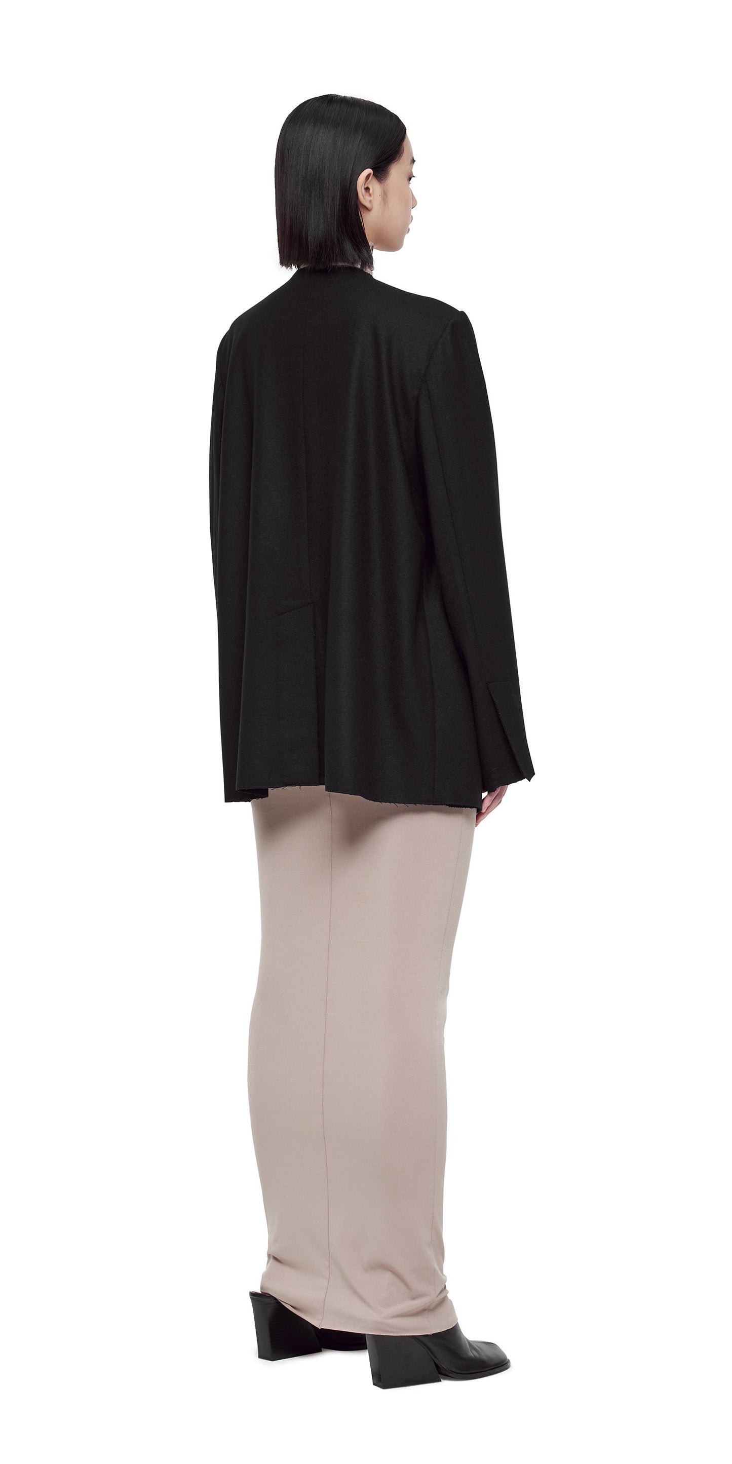 BLACK ASYMMETRIC DOUBLE-LAYER RAW EDGE JACKET