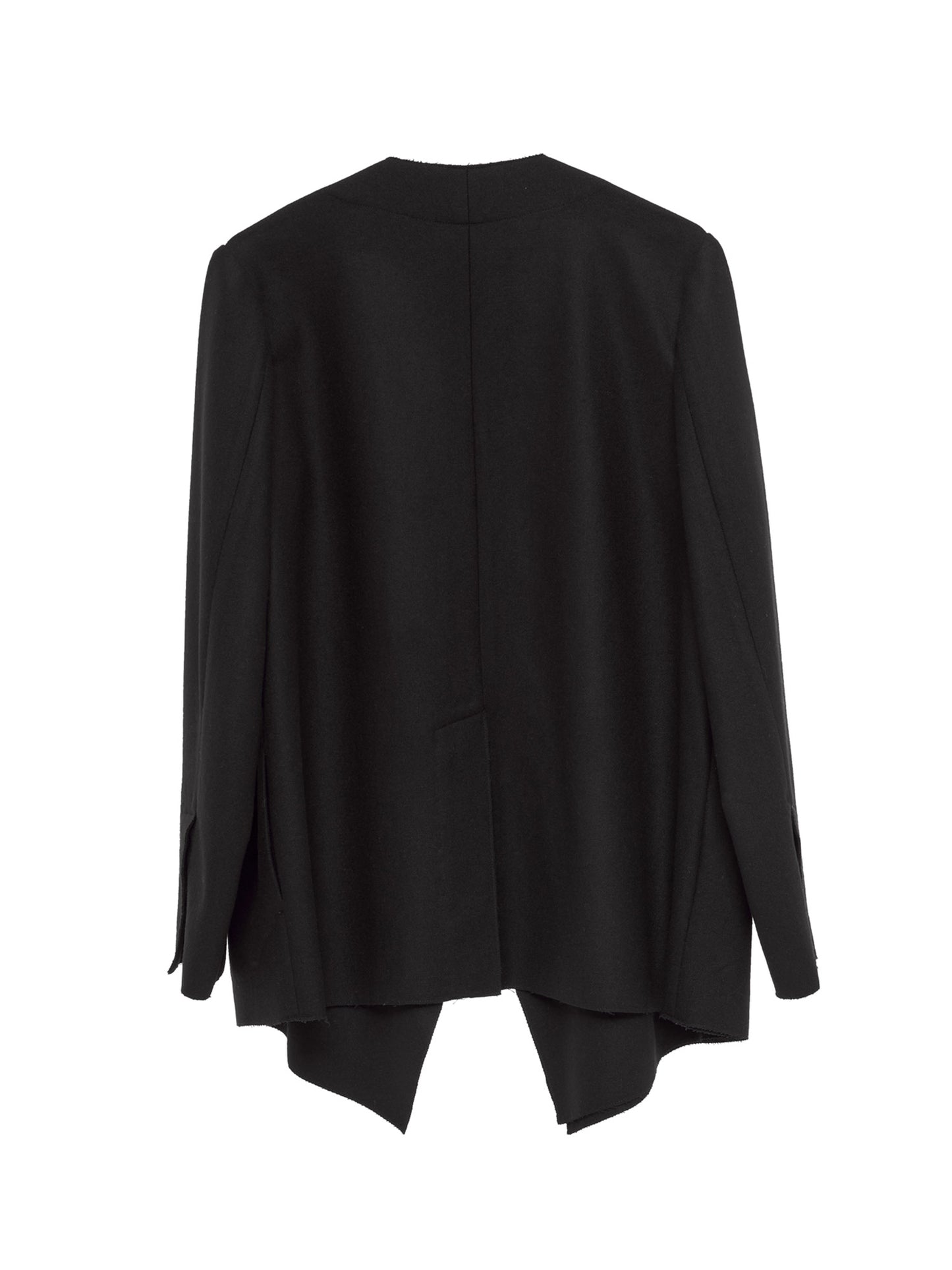 BLACK ASYMMETRIC DOUBLE-LAYER RAW EDGE JACKET