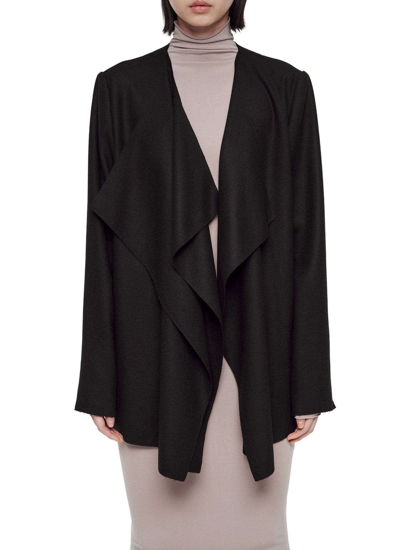 BLACK ASYMMETRIC DOUBLE-LAYER RAW EDGE JACKET