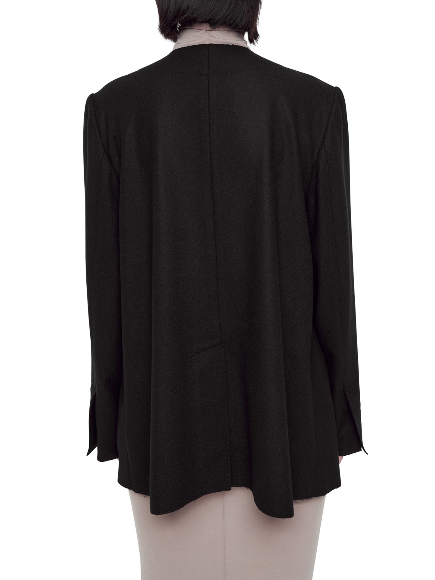 BLACK ASYMMETRIC DOUBLE-LAYER RAW EDGE JACKET
