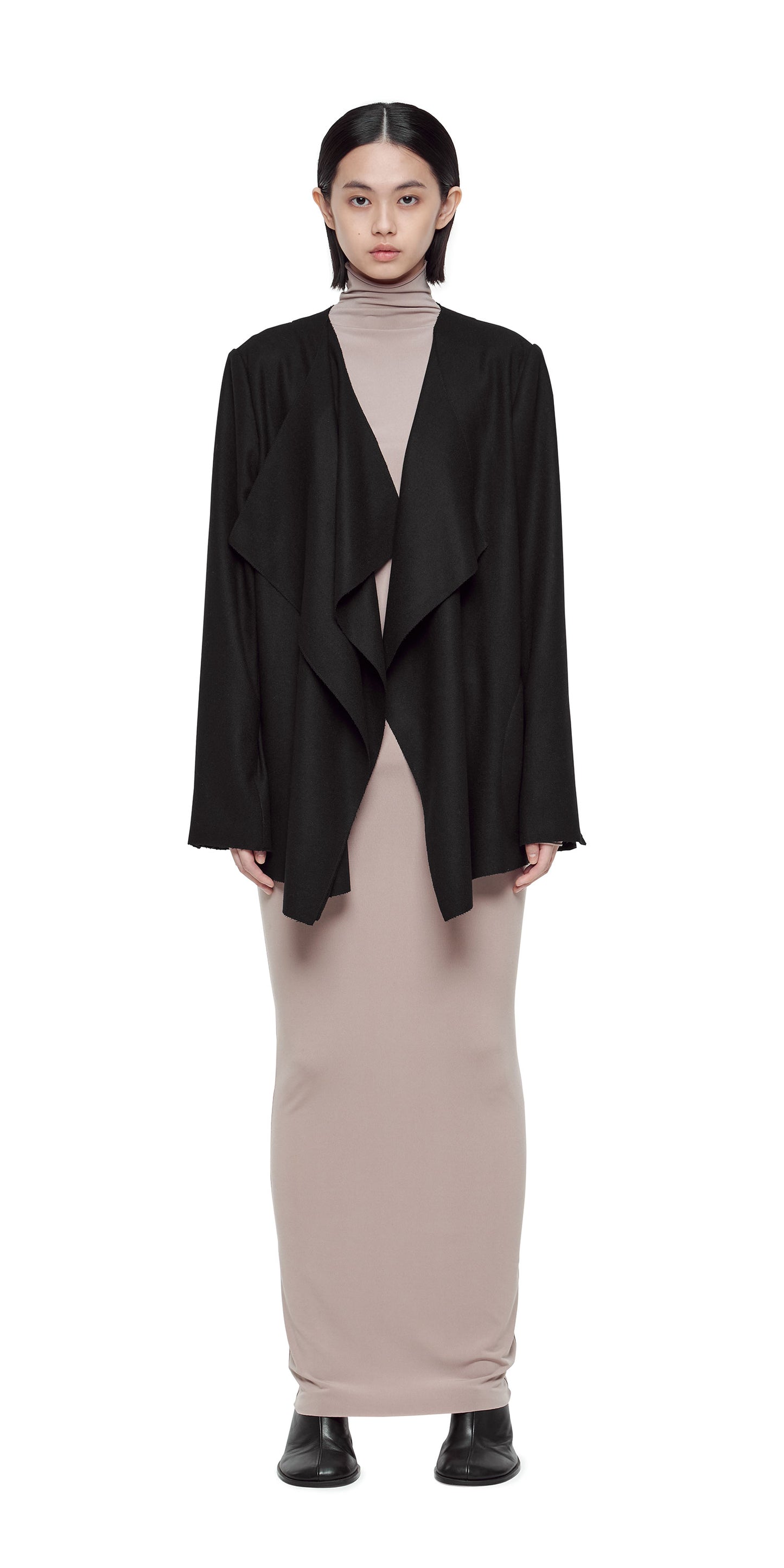 BLACK ASYMMETRIC DOUBLE-LAYER RAW EDGE JACKET