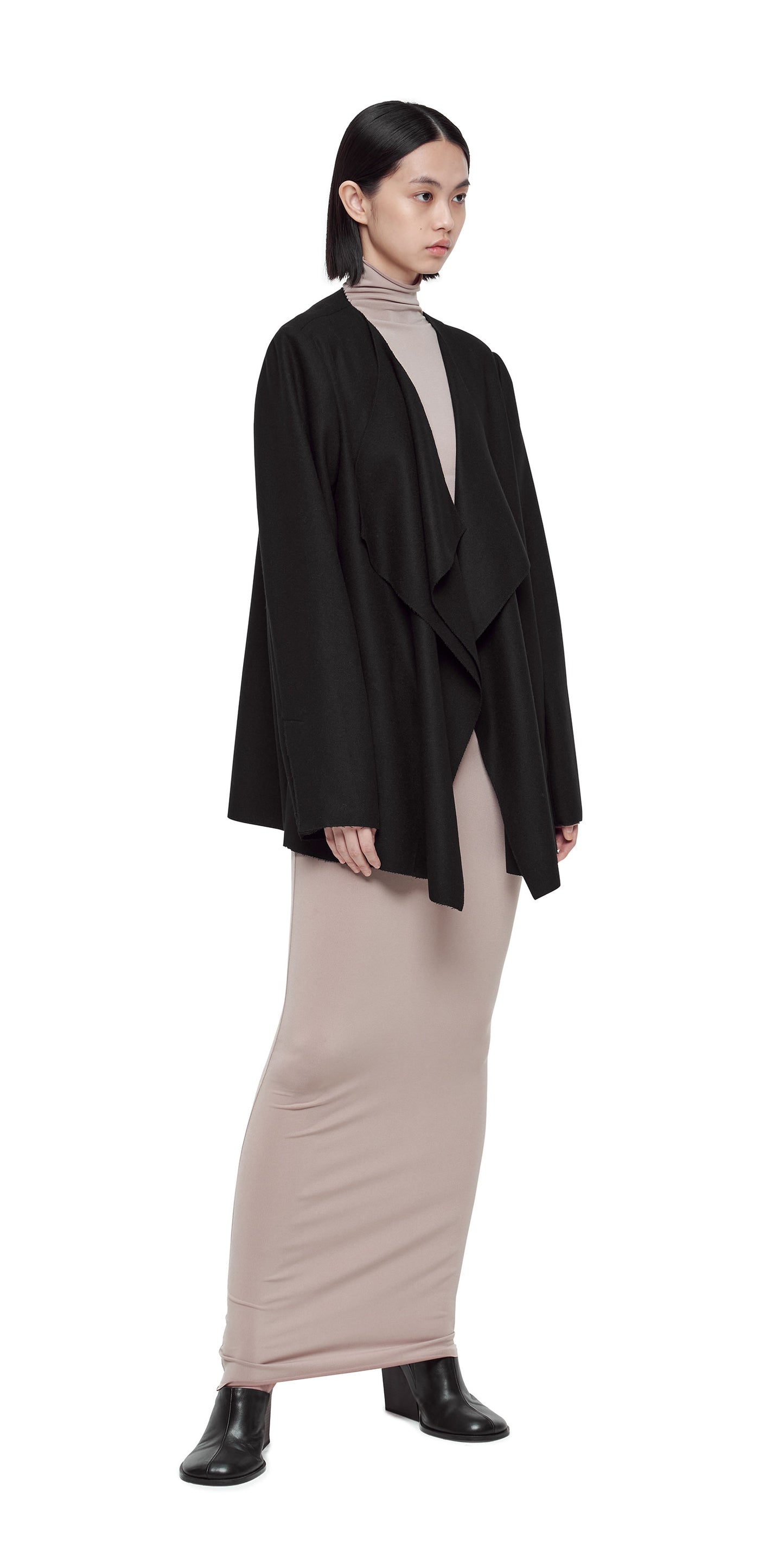 BLACK ASYMMETRIC DOUBLE-LAYER RAW EDGE JACKET