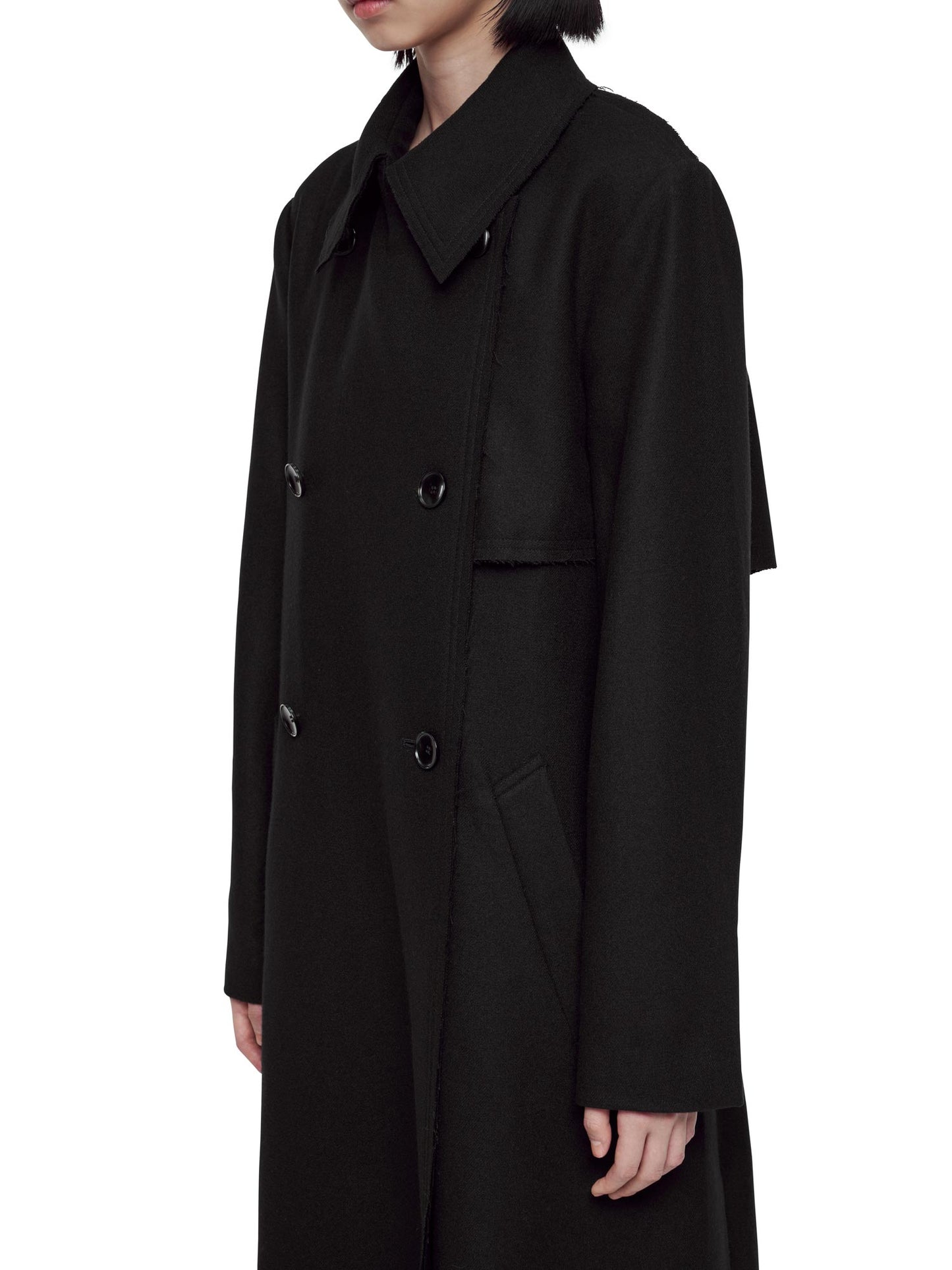 Black Raw Edge Trench Coat