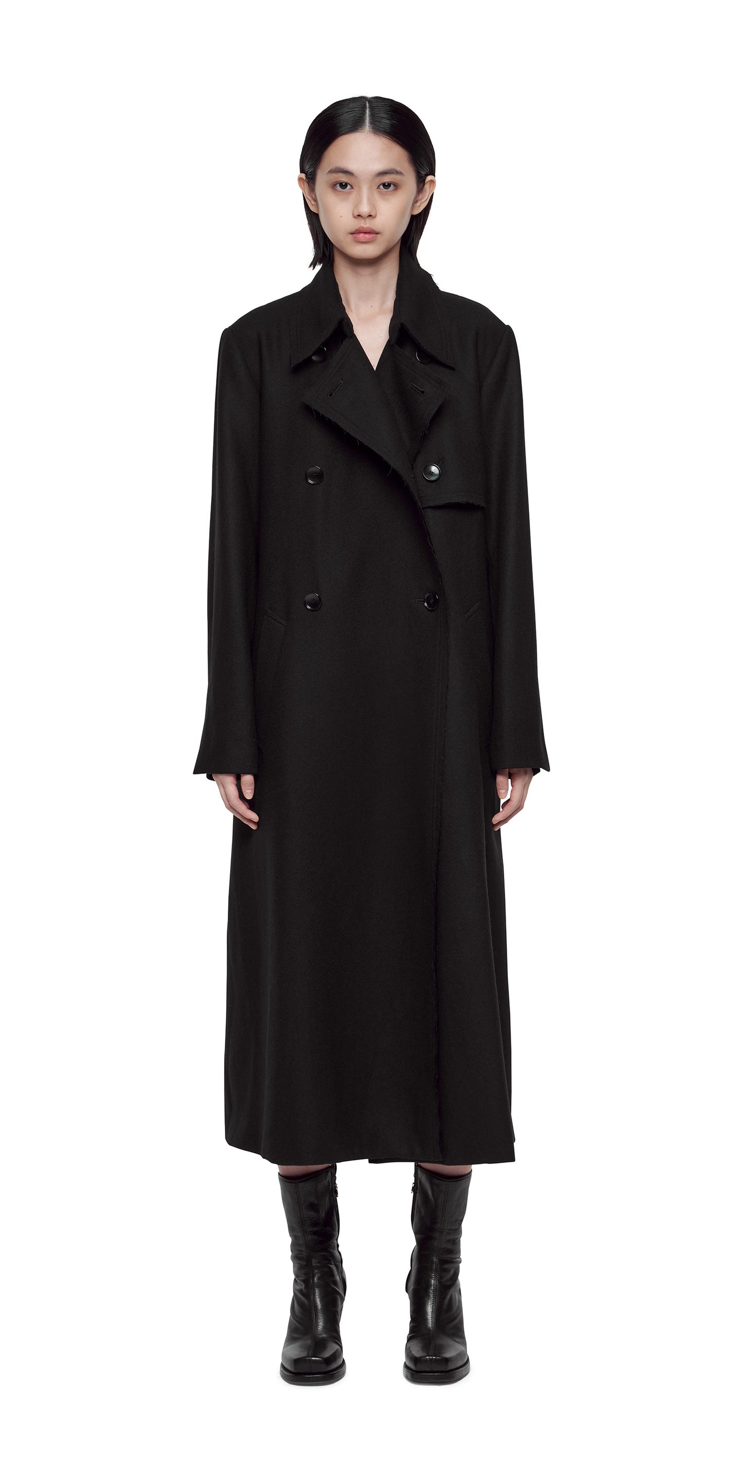 Black Raw Edge Trench Coat