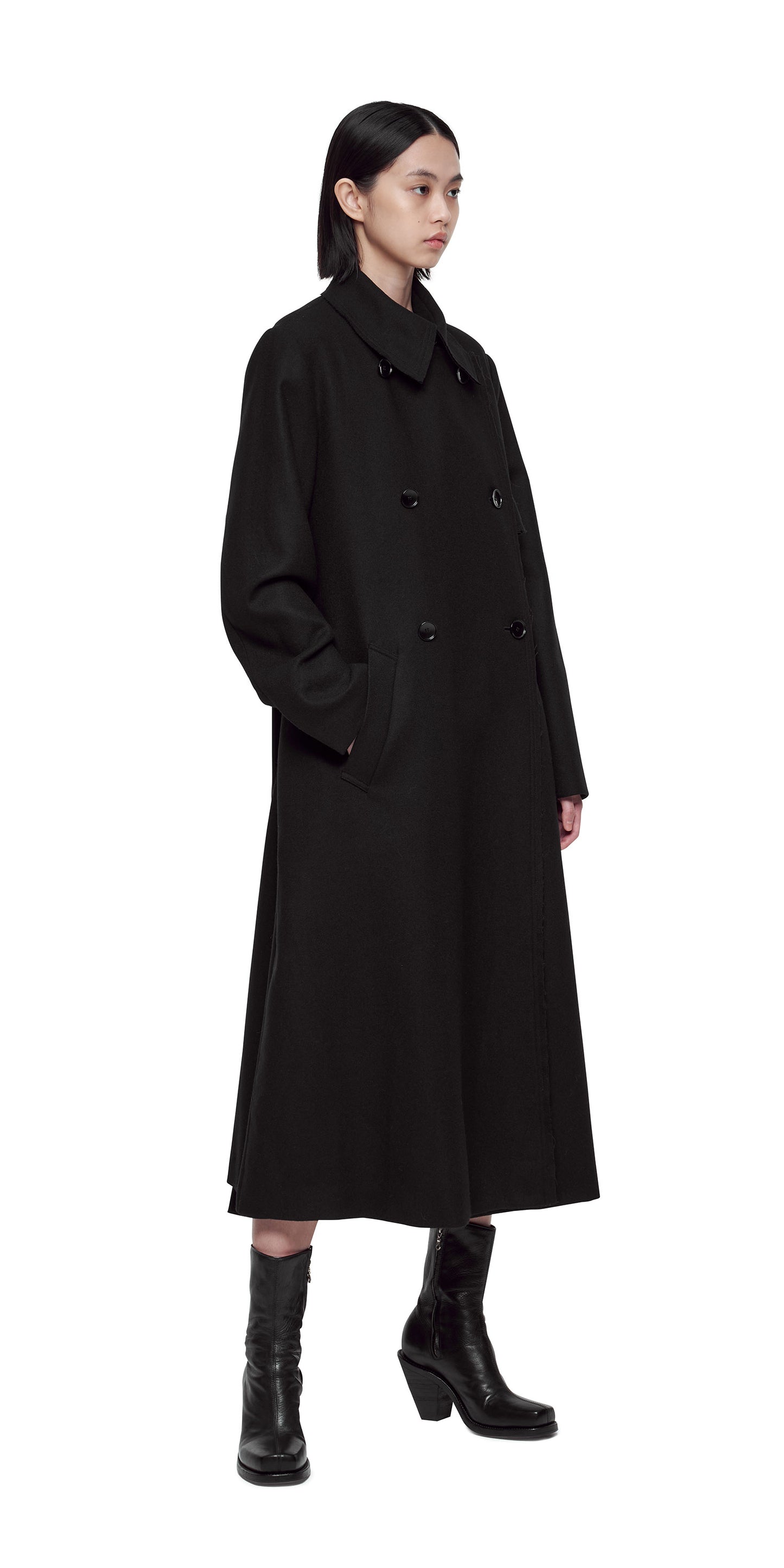 Black Raw Edge Trench Coat
