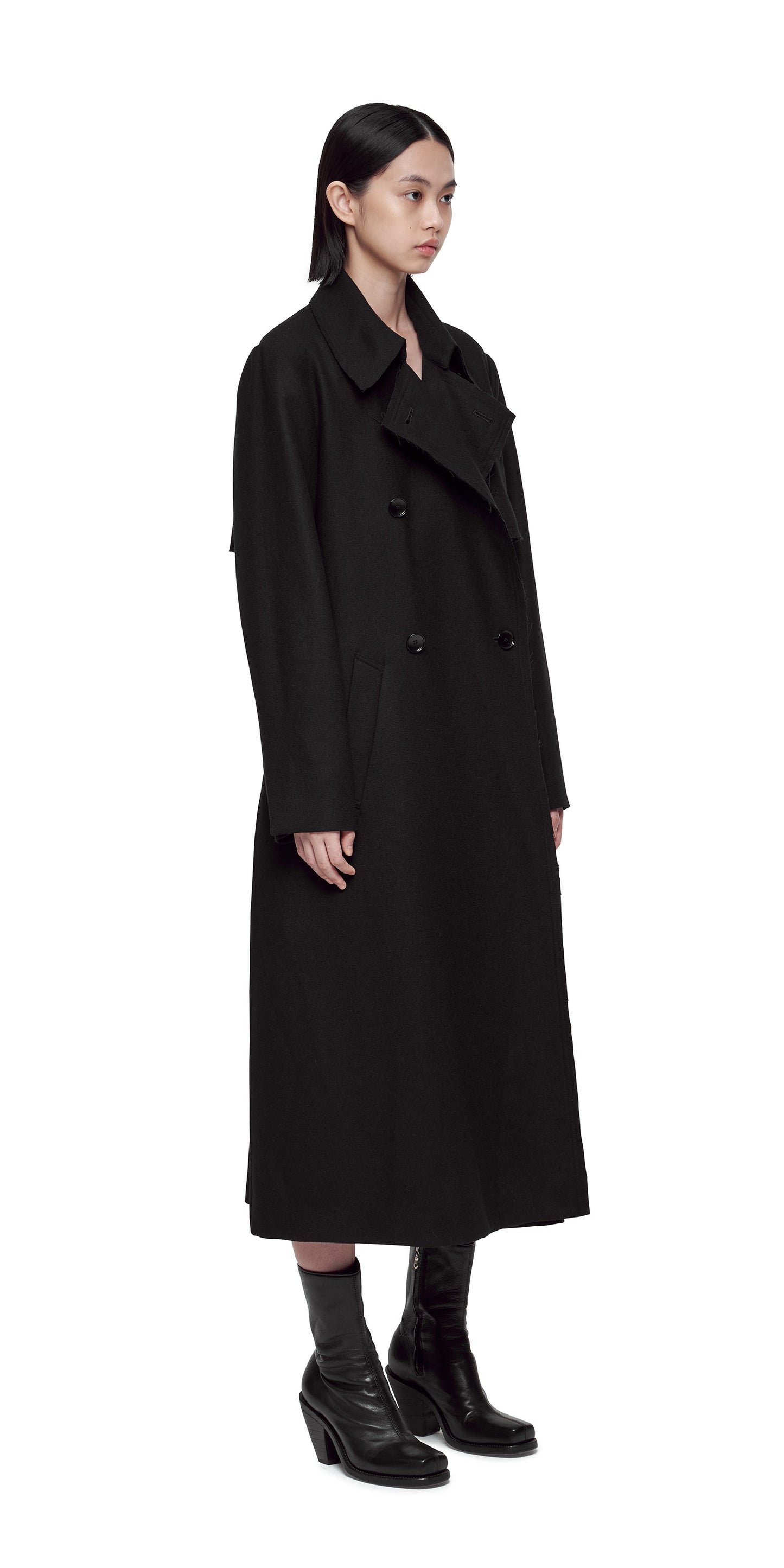 Black Raw Edge Trench Coat