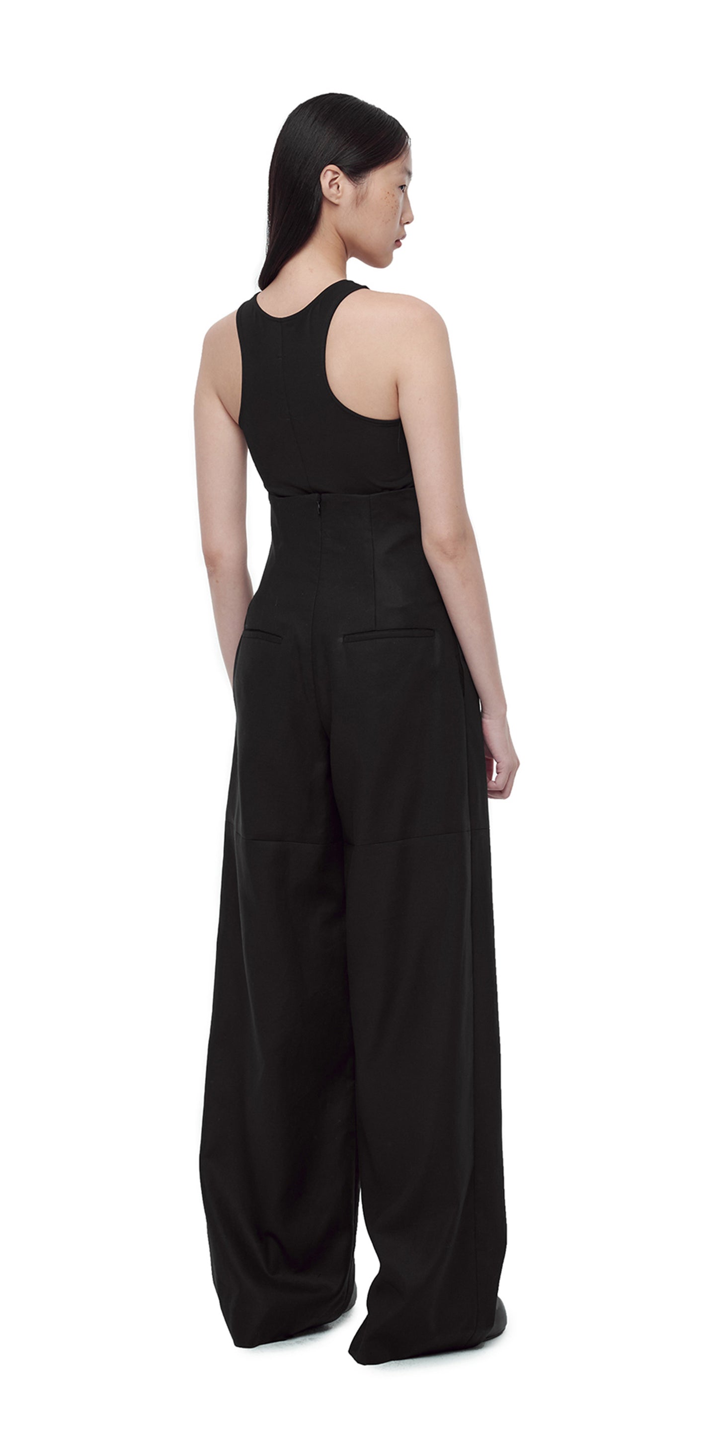 BLACK HIGH-WAIST WIDE TROUSERS