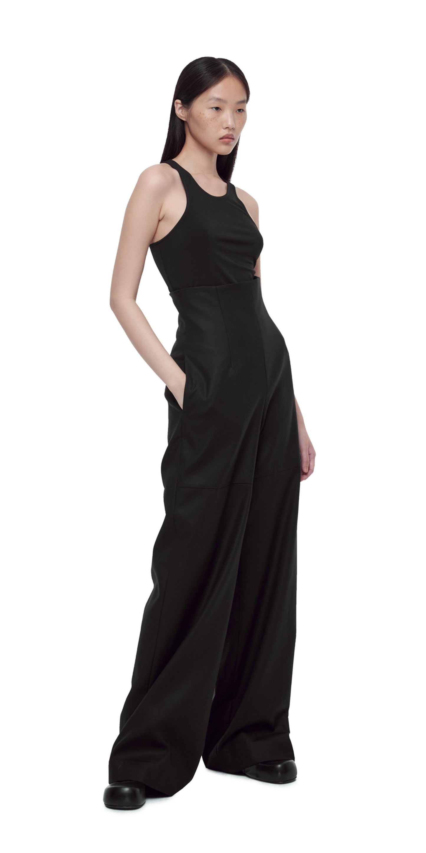 BLACK HIGH-WAIST WIDE TROUSERS