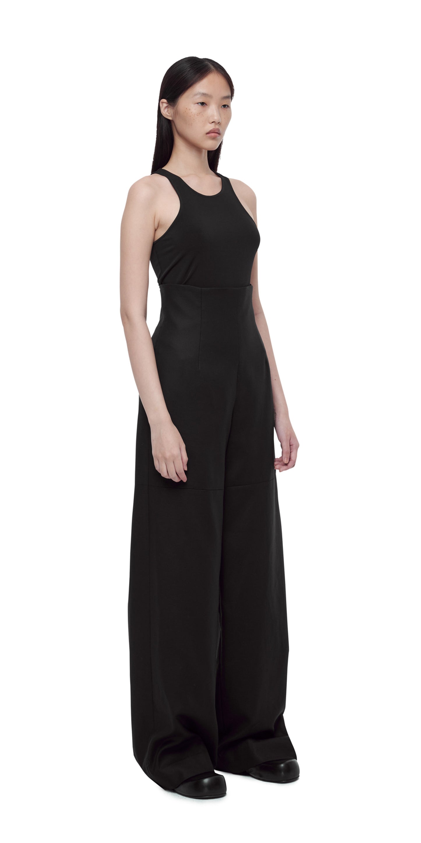 BLACK HIGH-WAIST WIDE TROUSERS