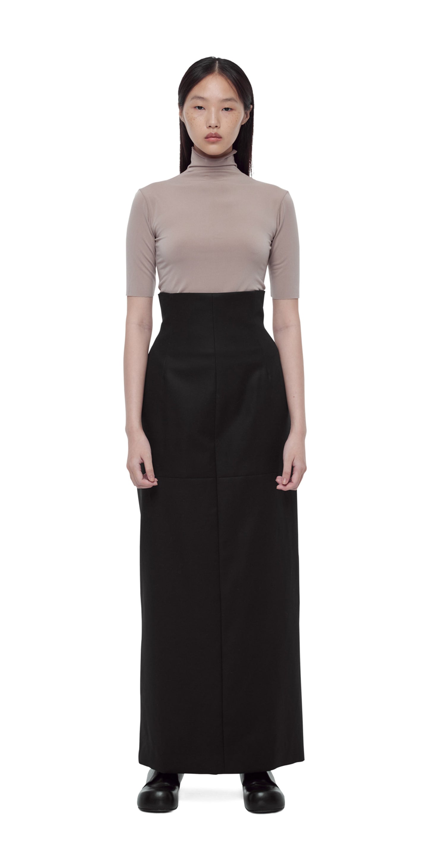 BLACK HIGH-WAIST LONG SKIRT