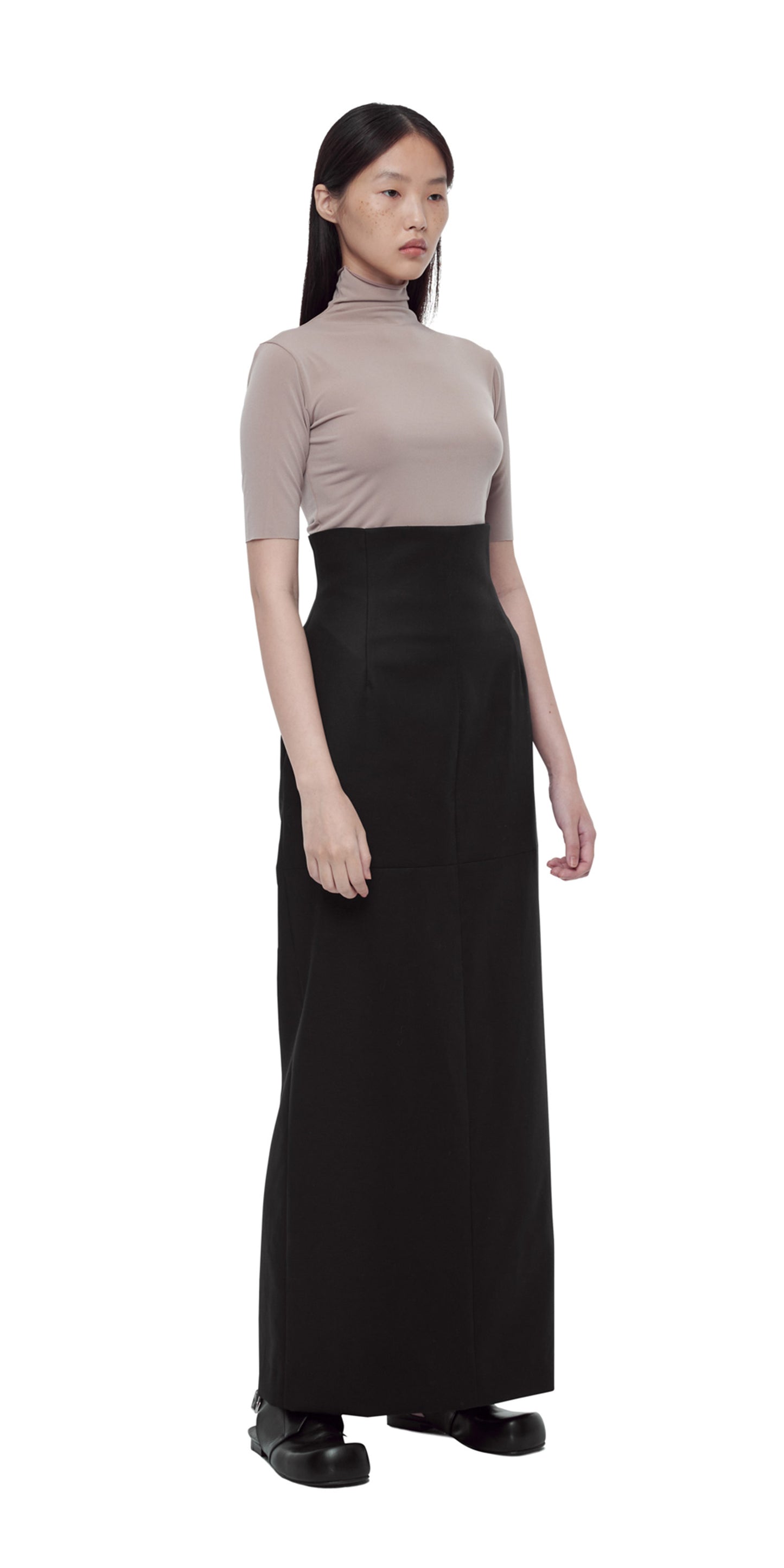 BLACK HIGH-WAIST LONG SKIRT