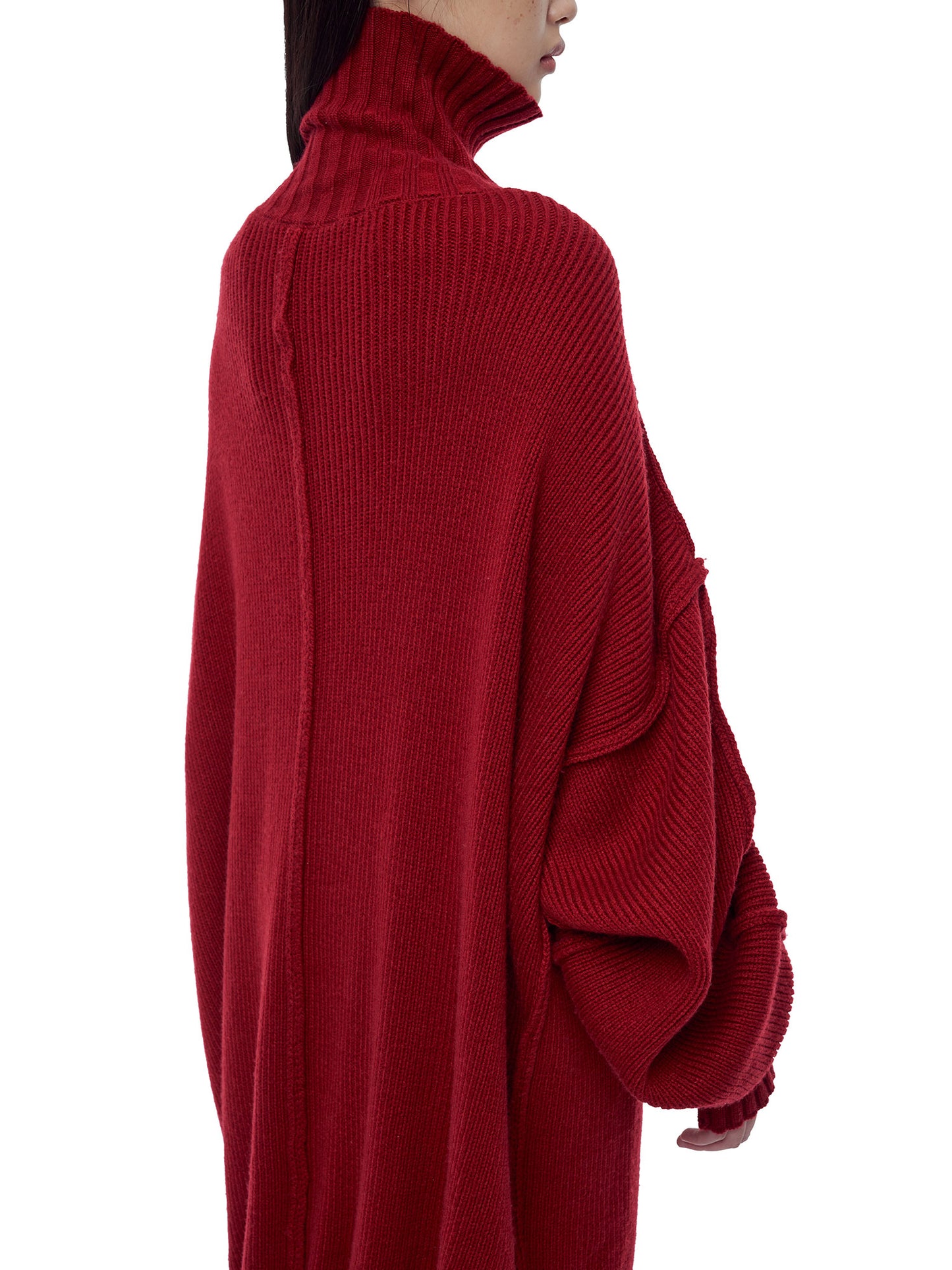 RED OVERSIZED KNIT TURTLENECK DRESS
