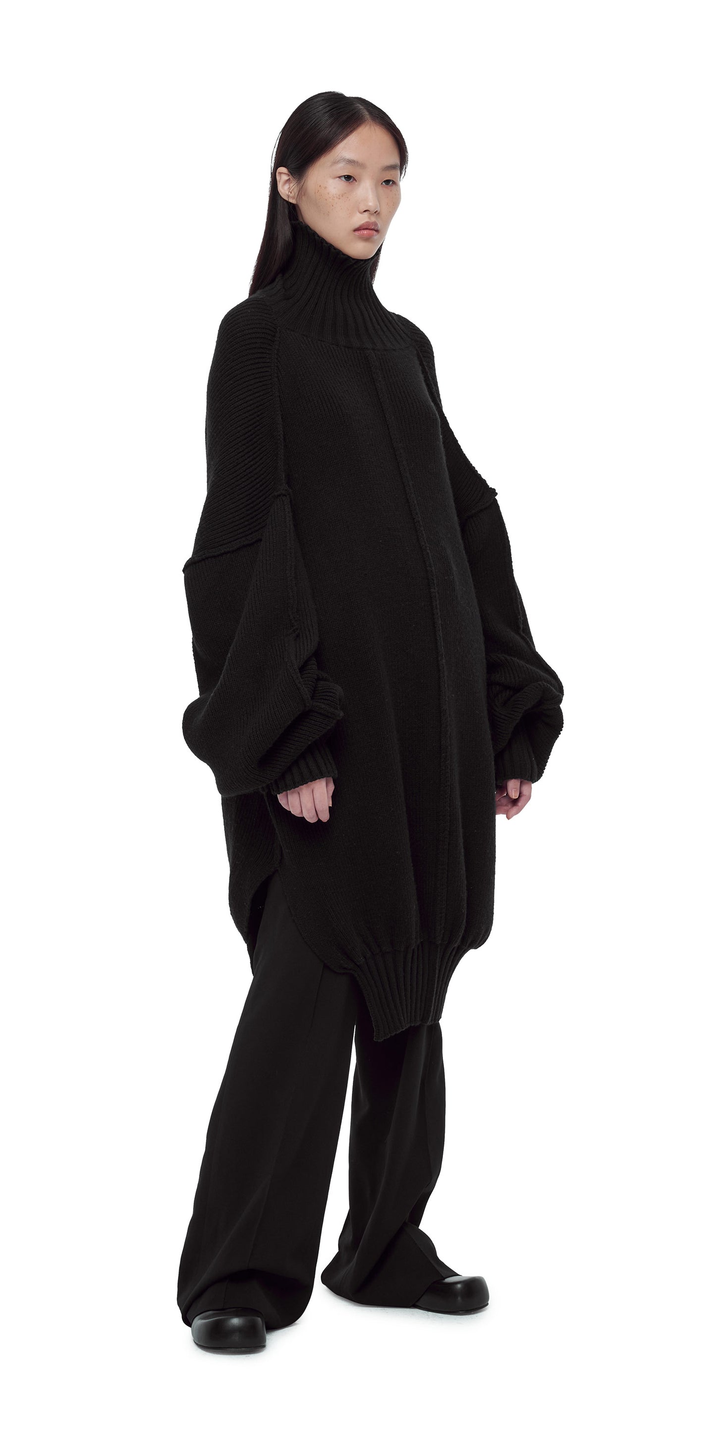 BLACK OVERSIZED KNIT TURTLENECK DRESS