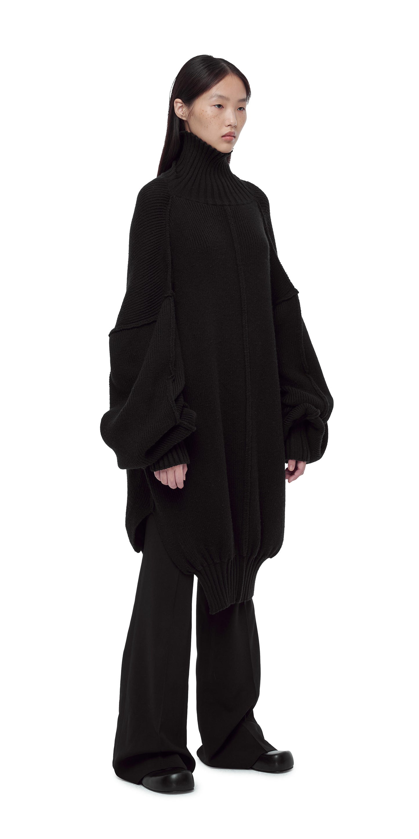 BLACK OVERSIZED KNIT TURTLENECK DRESS