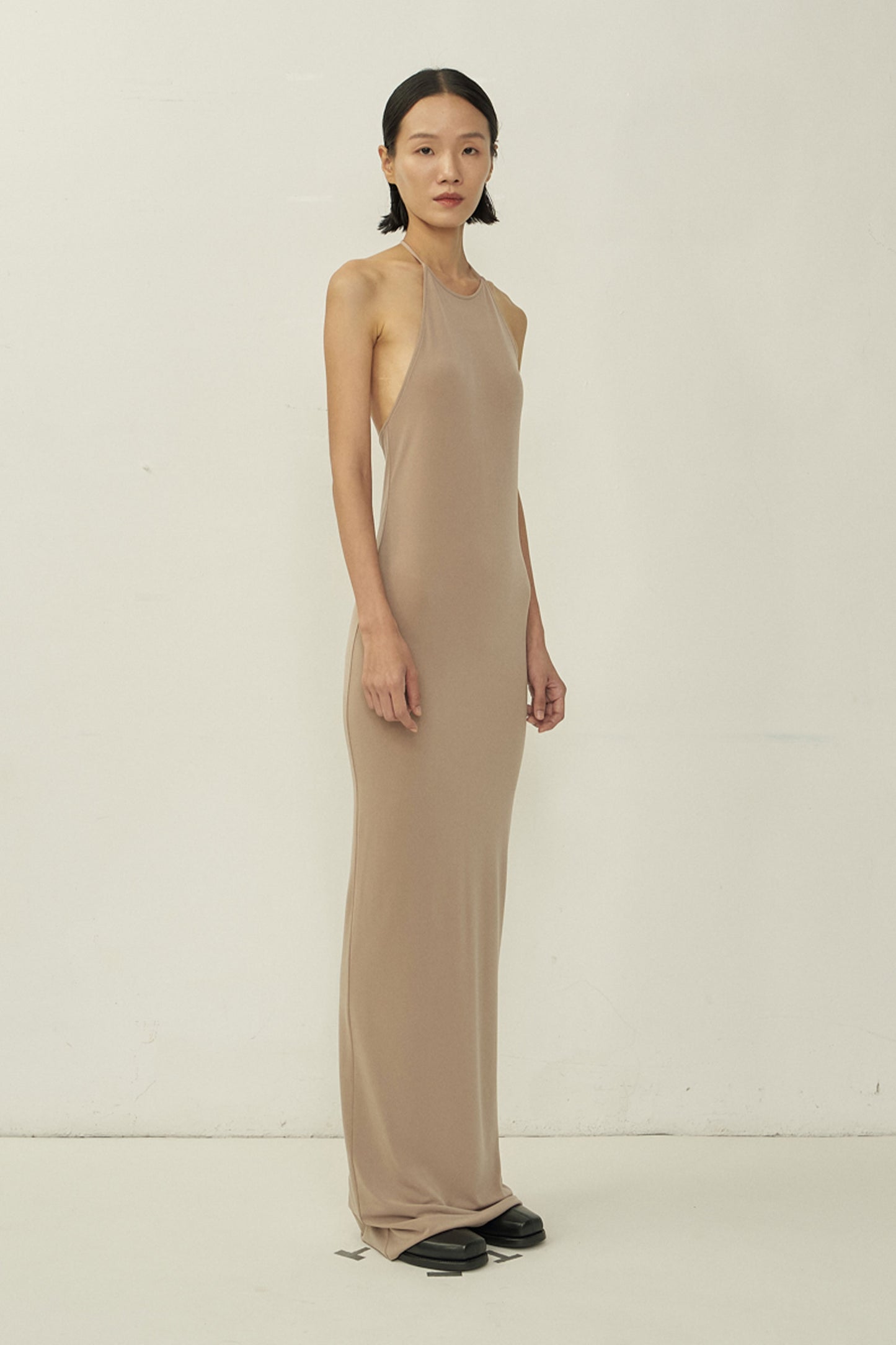 NUDE SKINNY APRON MAXI DRESS (MADE TO ORDER)