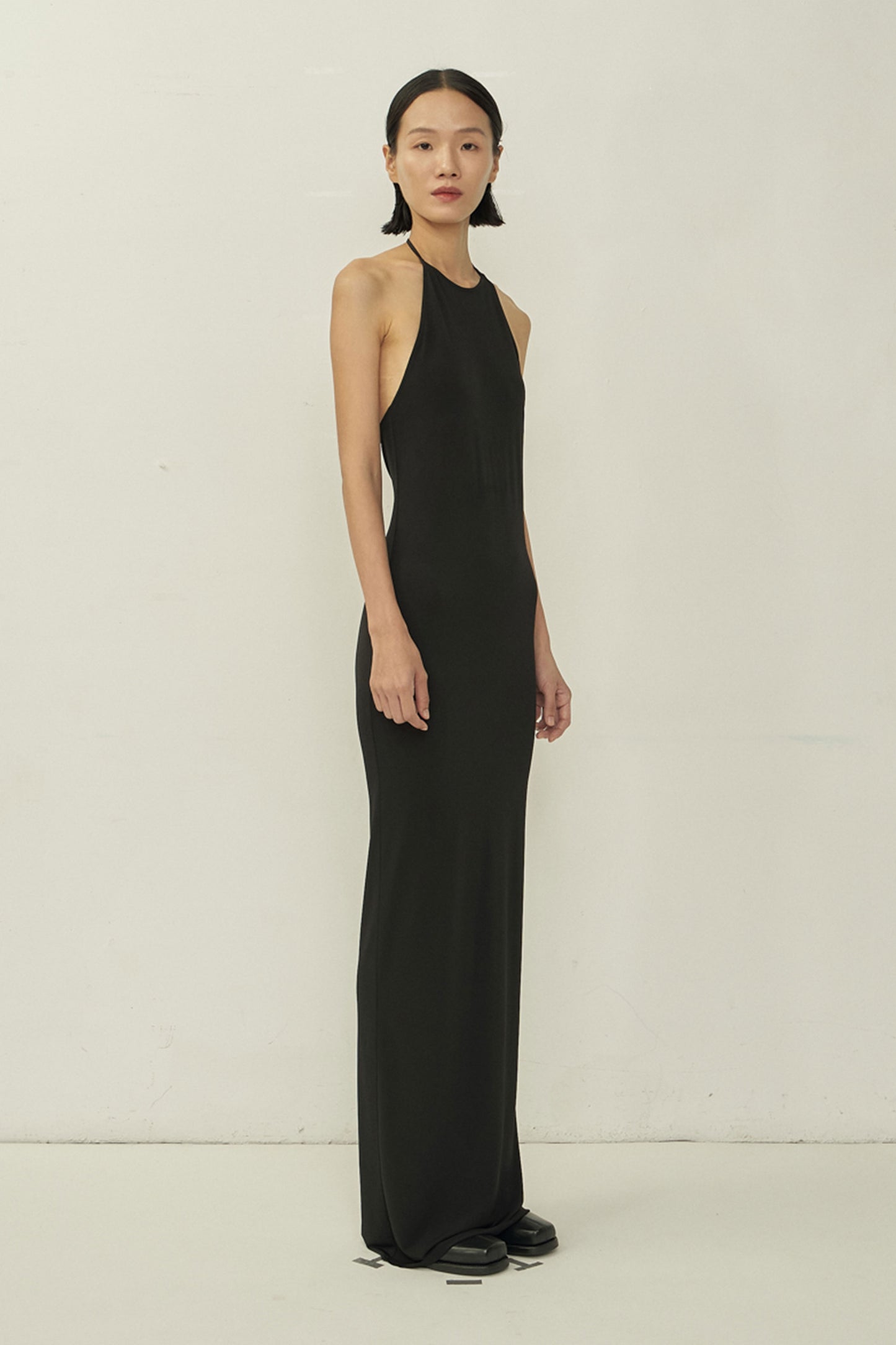 BLACK SKINNY APRON MAXI DRESS (MADE TO ORDER)