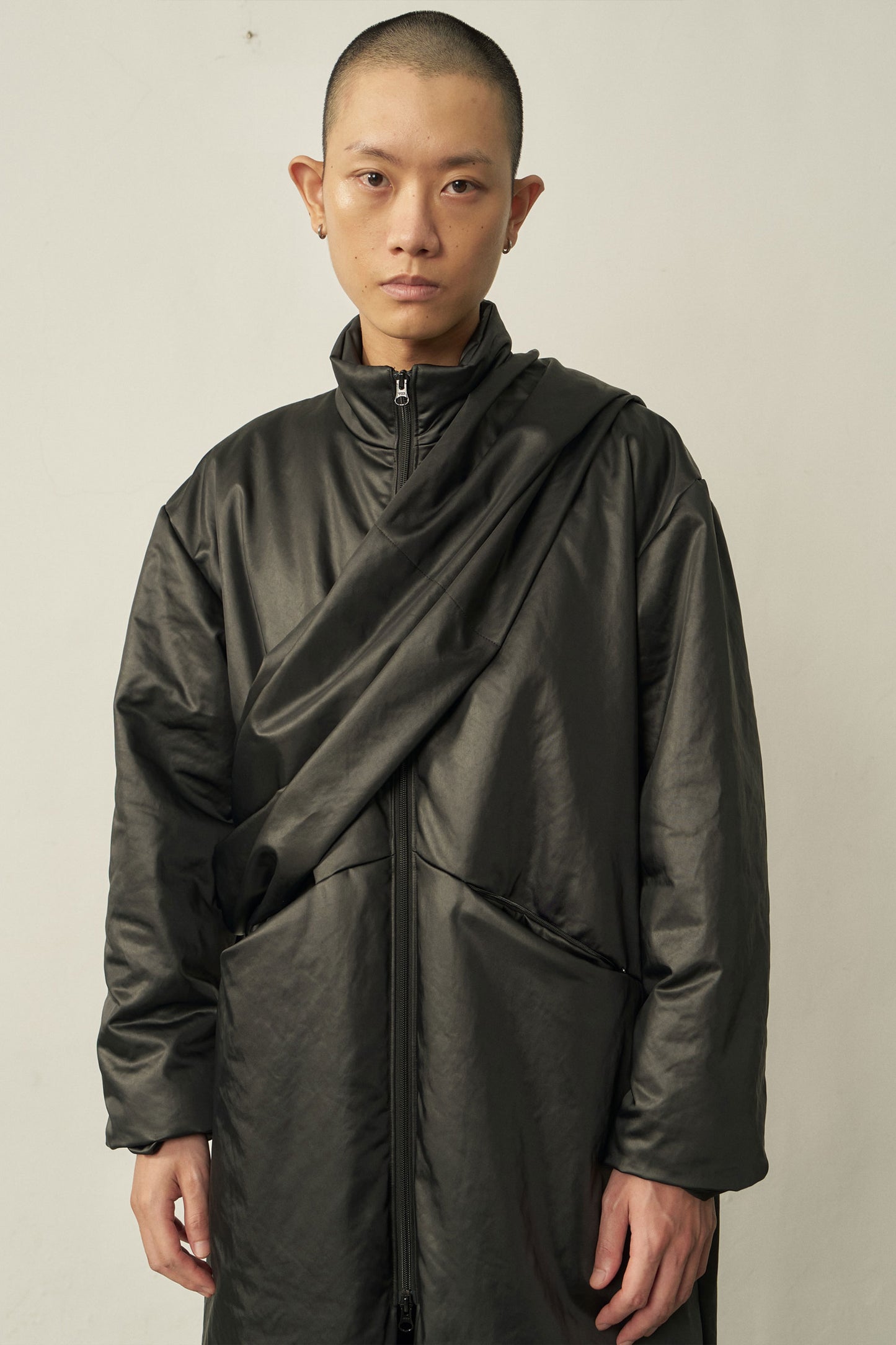 BLACK HIGH NECK ZIP PADDED COAT