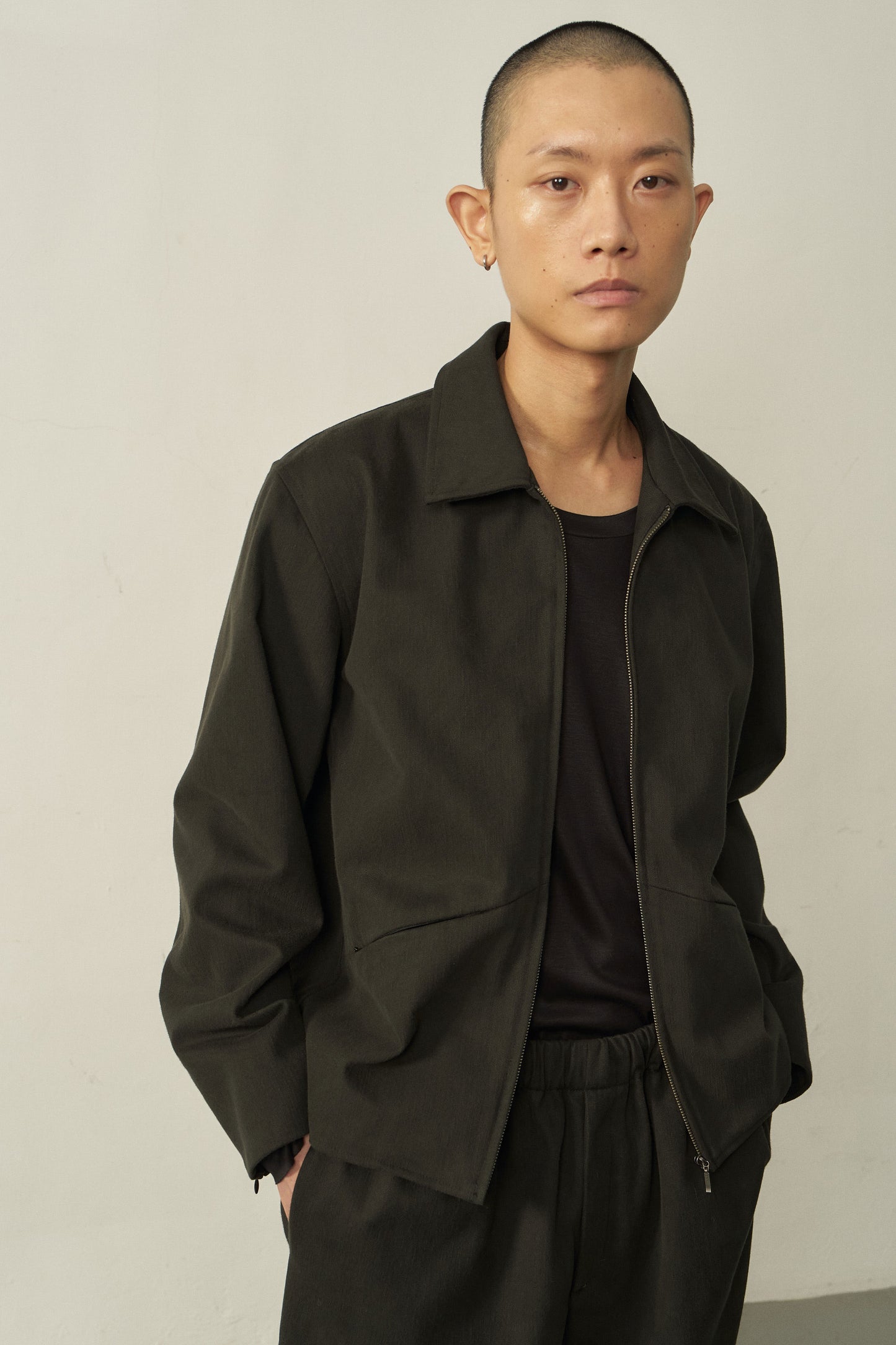 BLACK COTTON ZIP JACKET