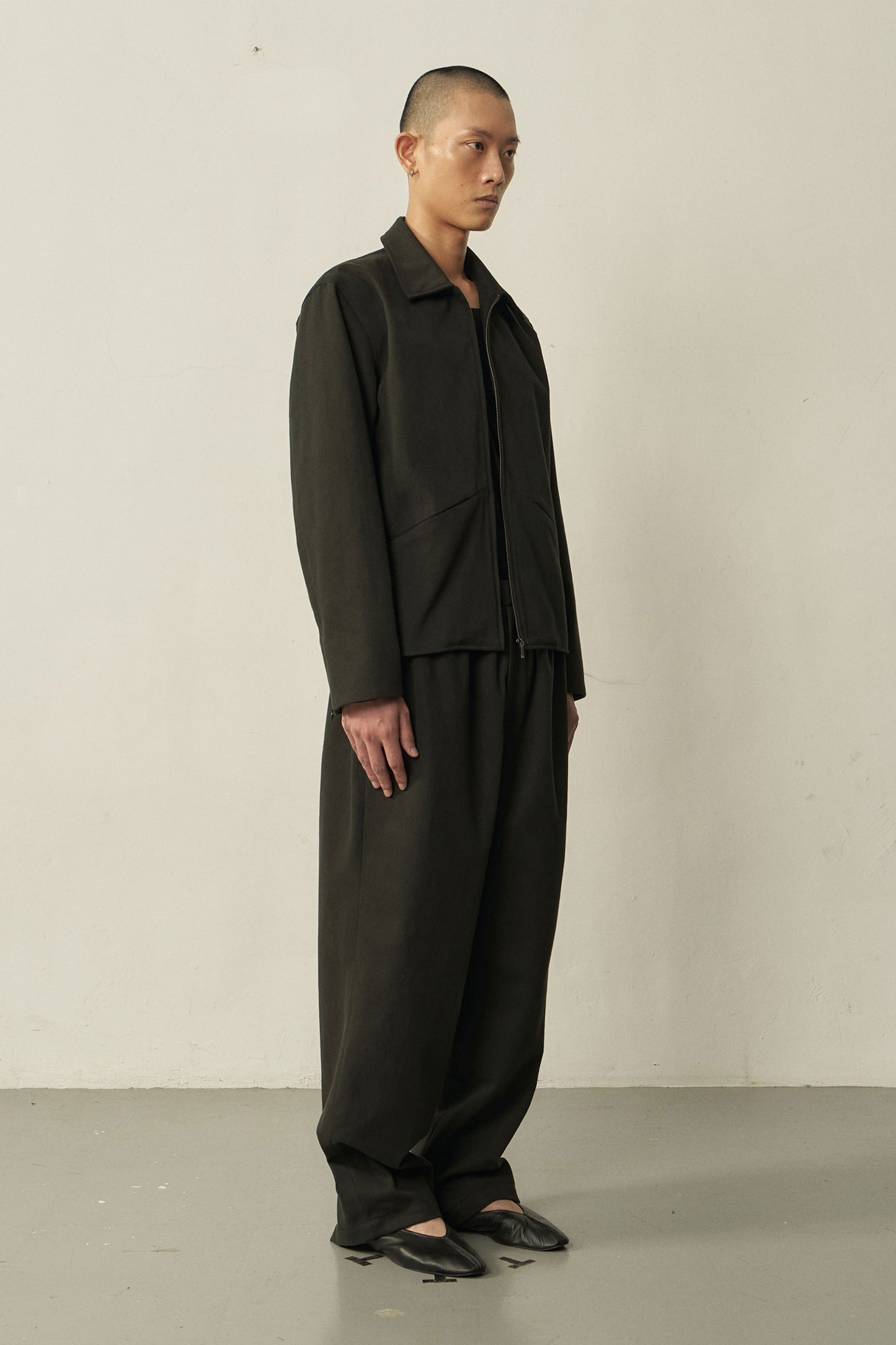 BLACK COTTON ZIP JACKET