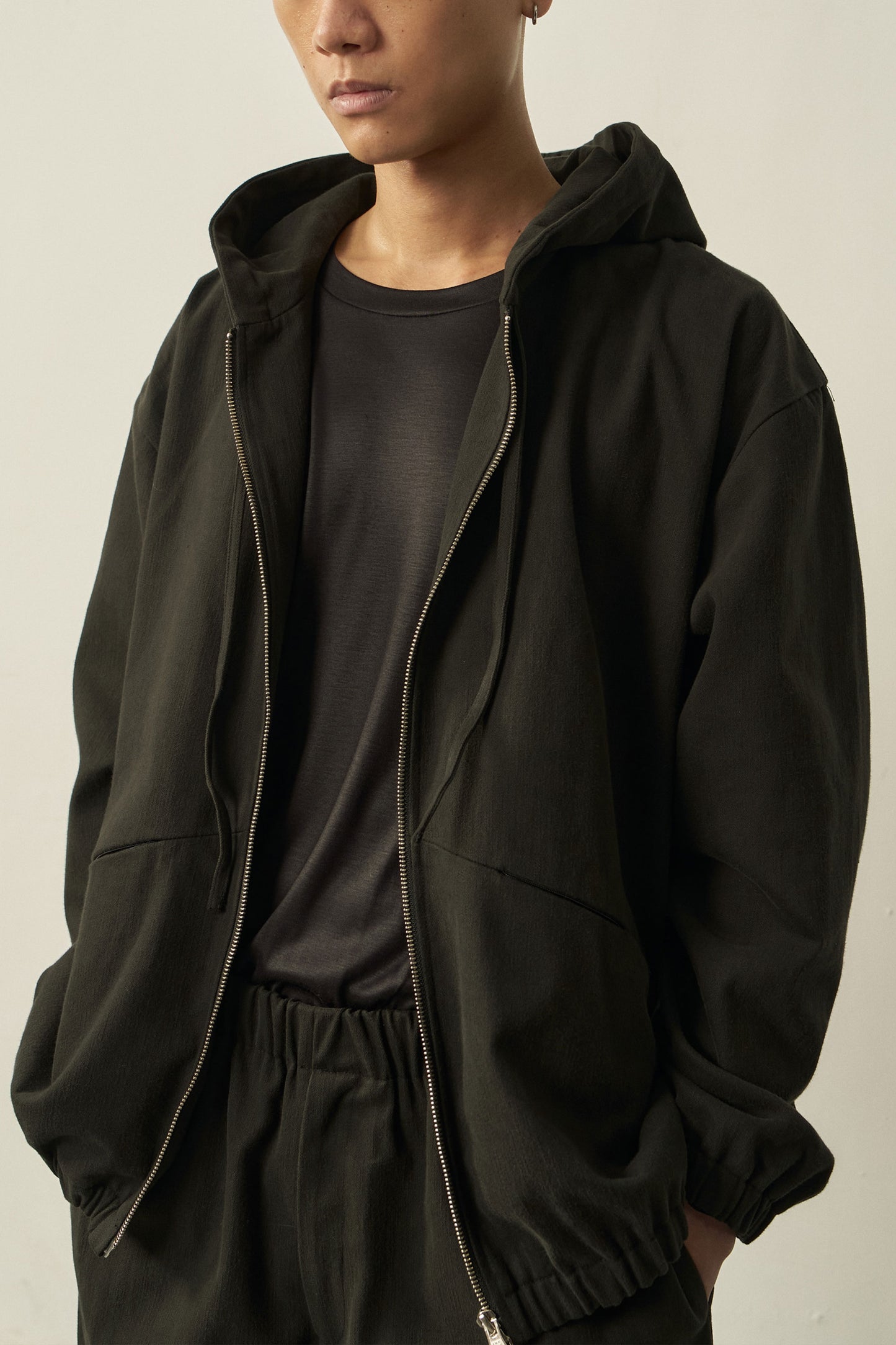 BLACK COTTON HOODED JACKET
