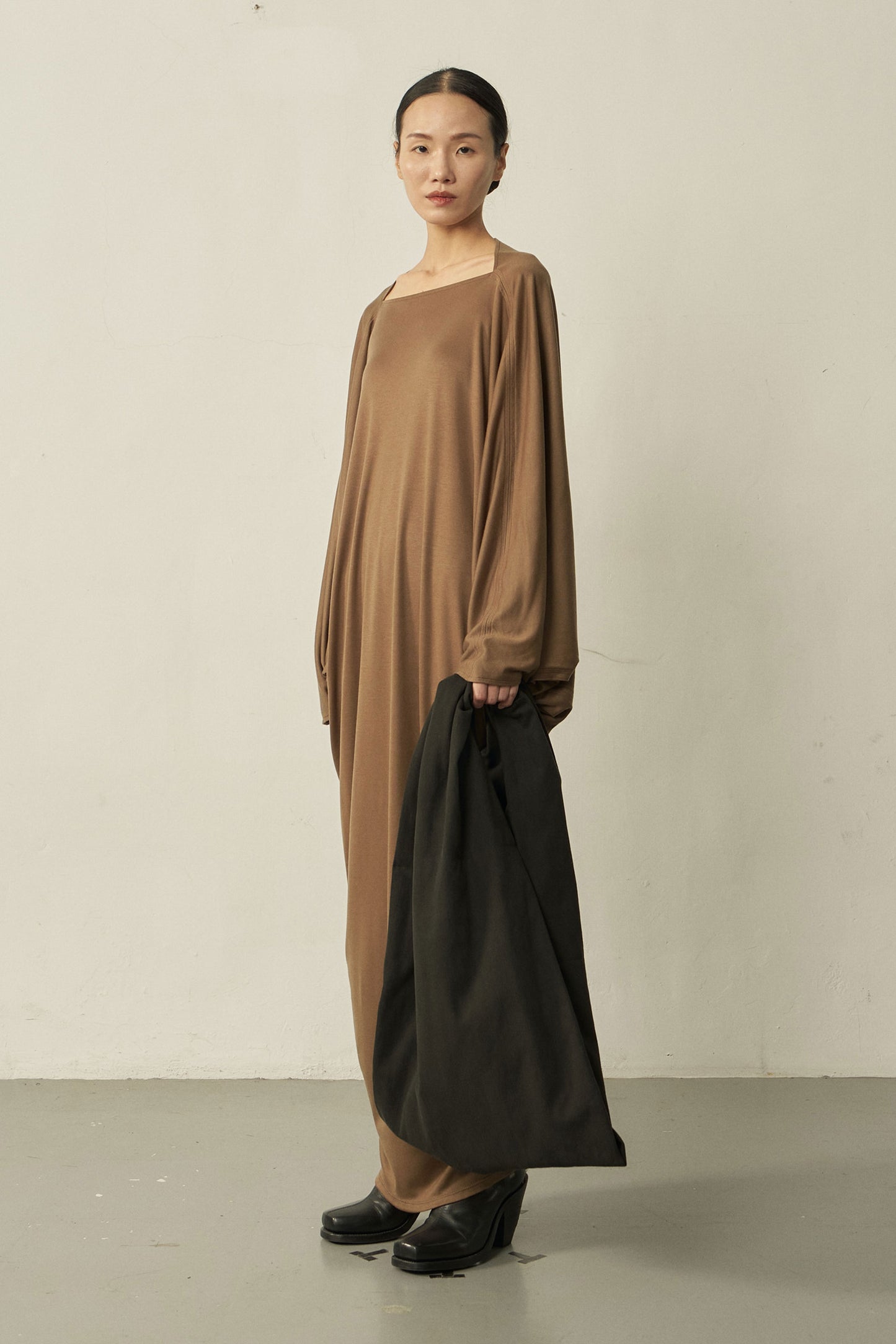 KHAKI TENCEL TRIANGLE DRESS