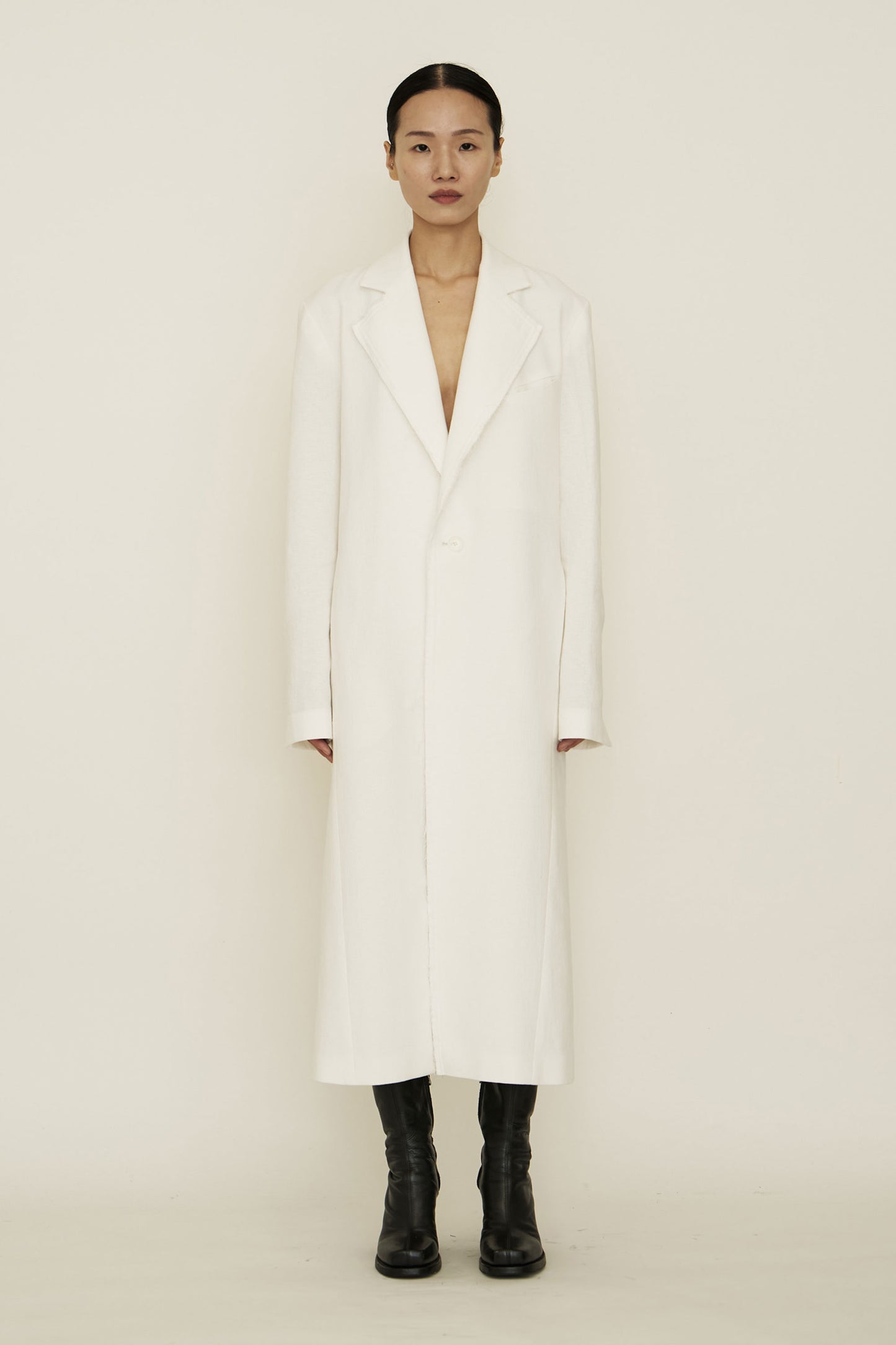 WHITE COTTON RAW EDGE BLAZER COAT