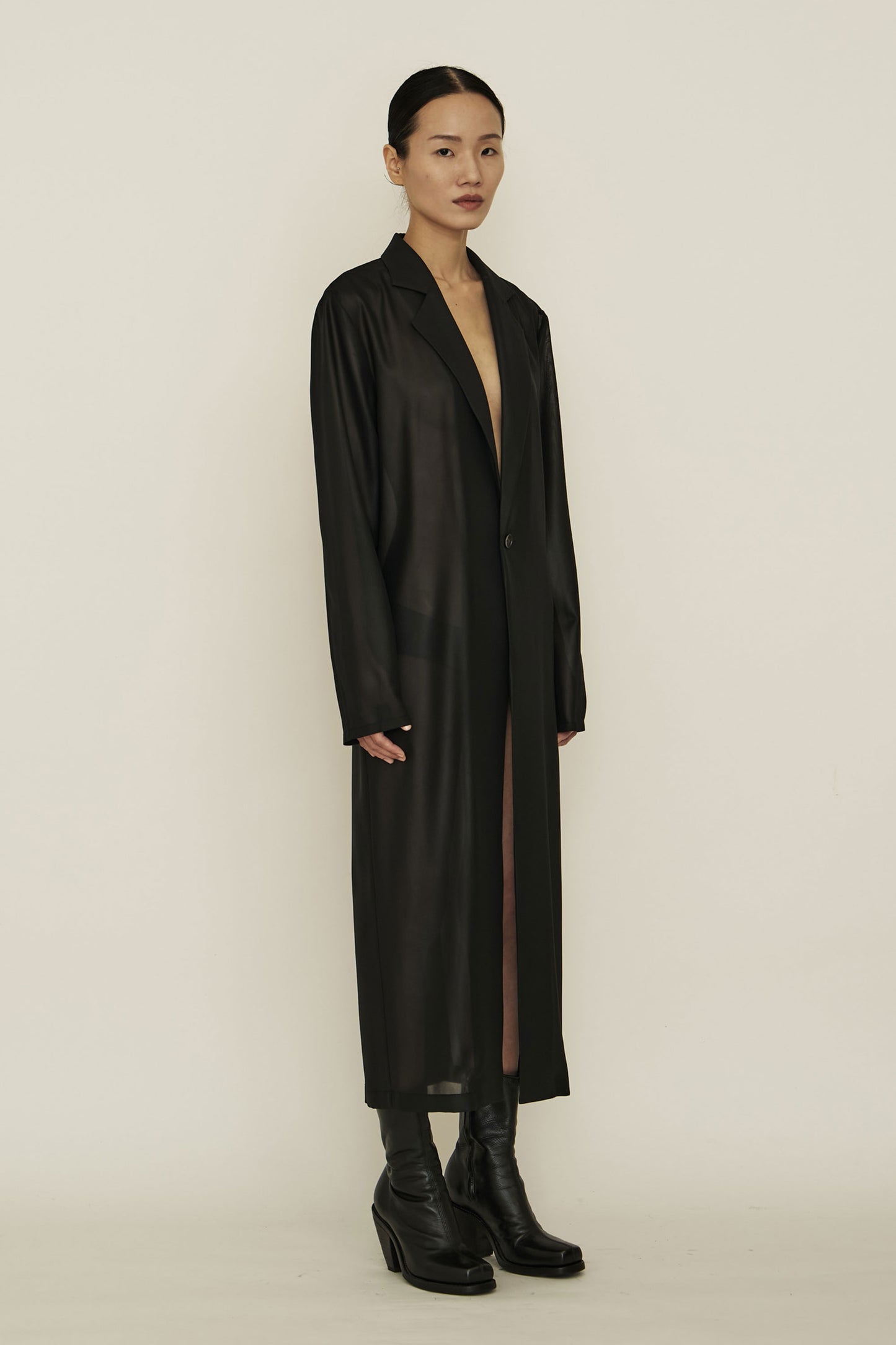 BLACK CHIFFON BLAZER DRESS