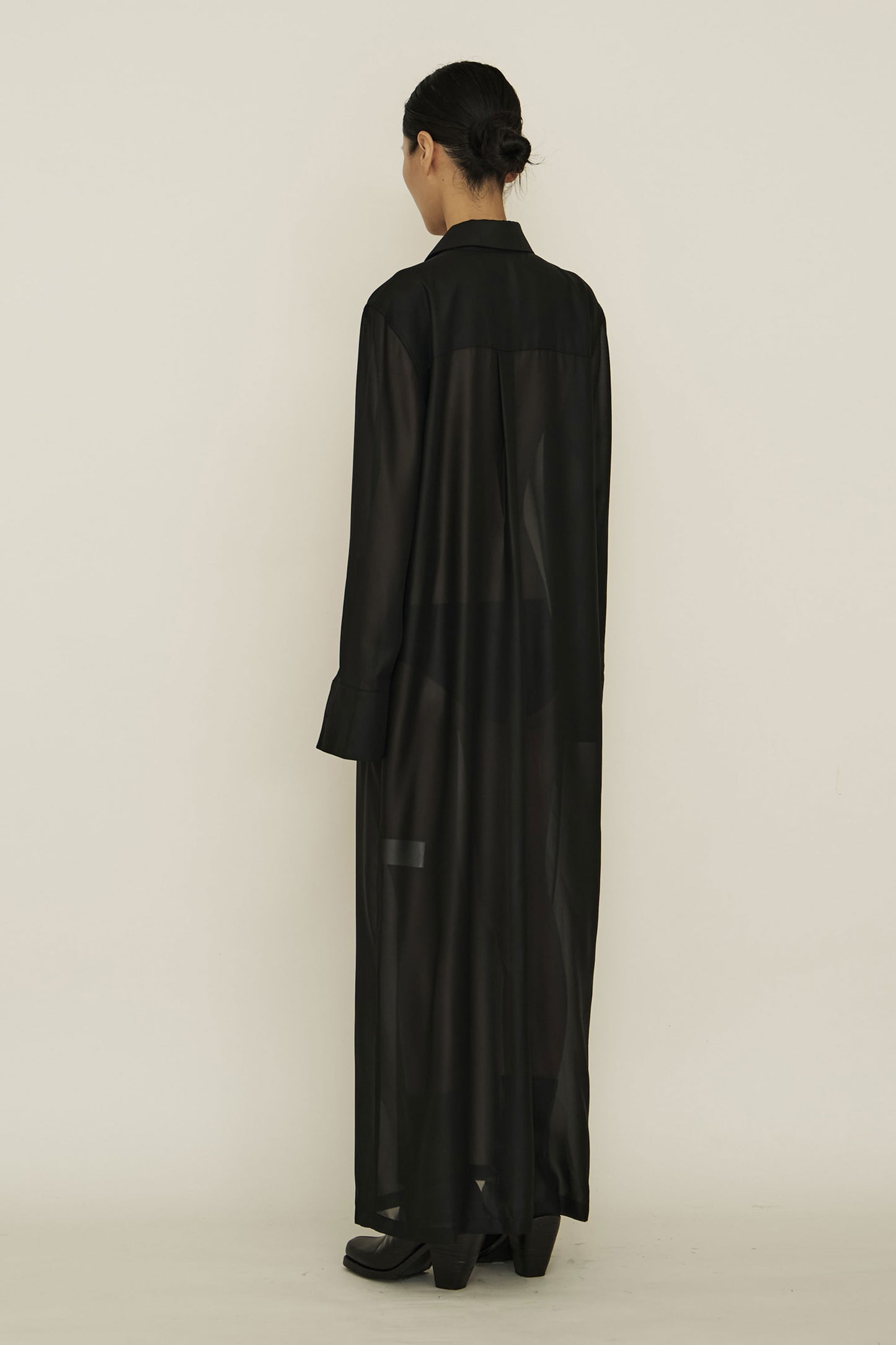 BLACK CHIFFON SLIM SHIRT DRESS