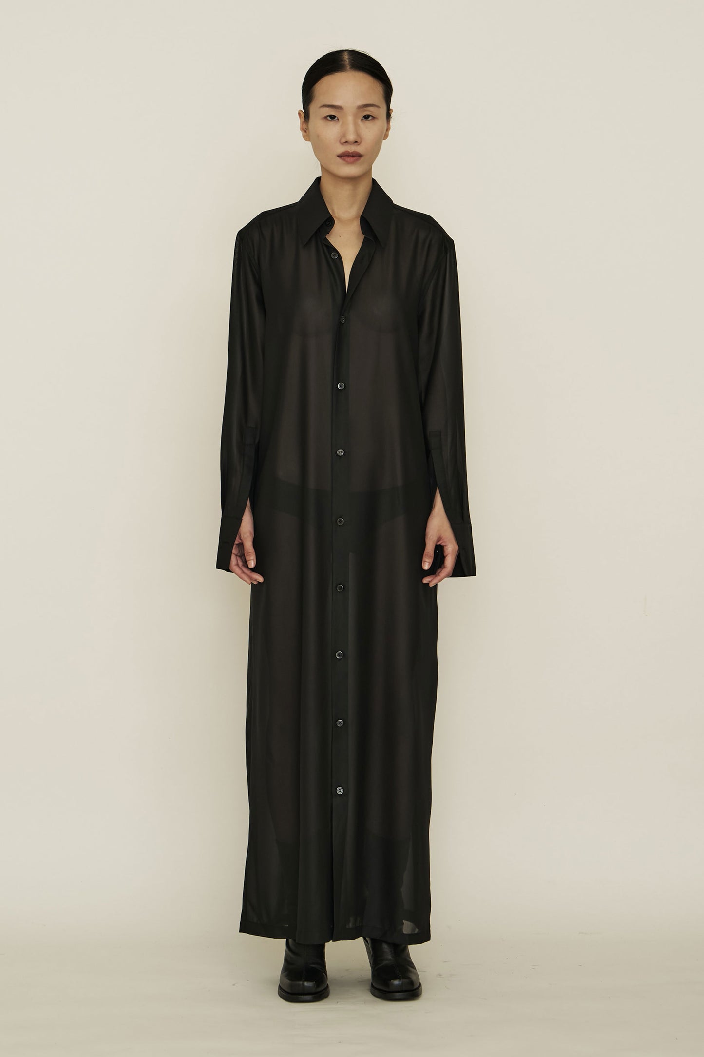 BLACK CHIFFON SLIM SHIRT DRESS