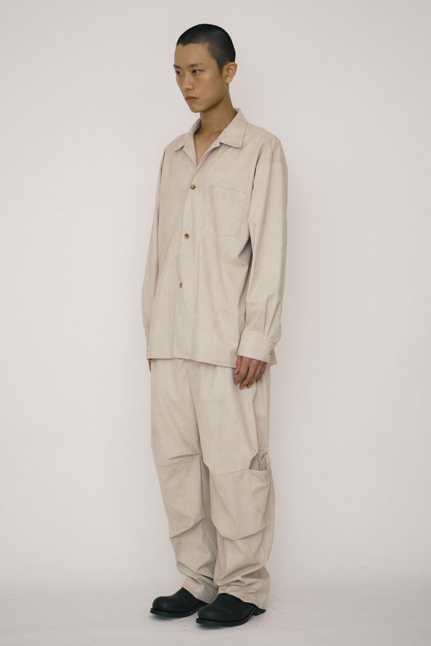 KHAKI FAUX-SUEDE LONG-SLEEVE SHIRT JACKET (MADE TO ORDER)