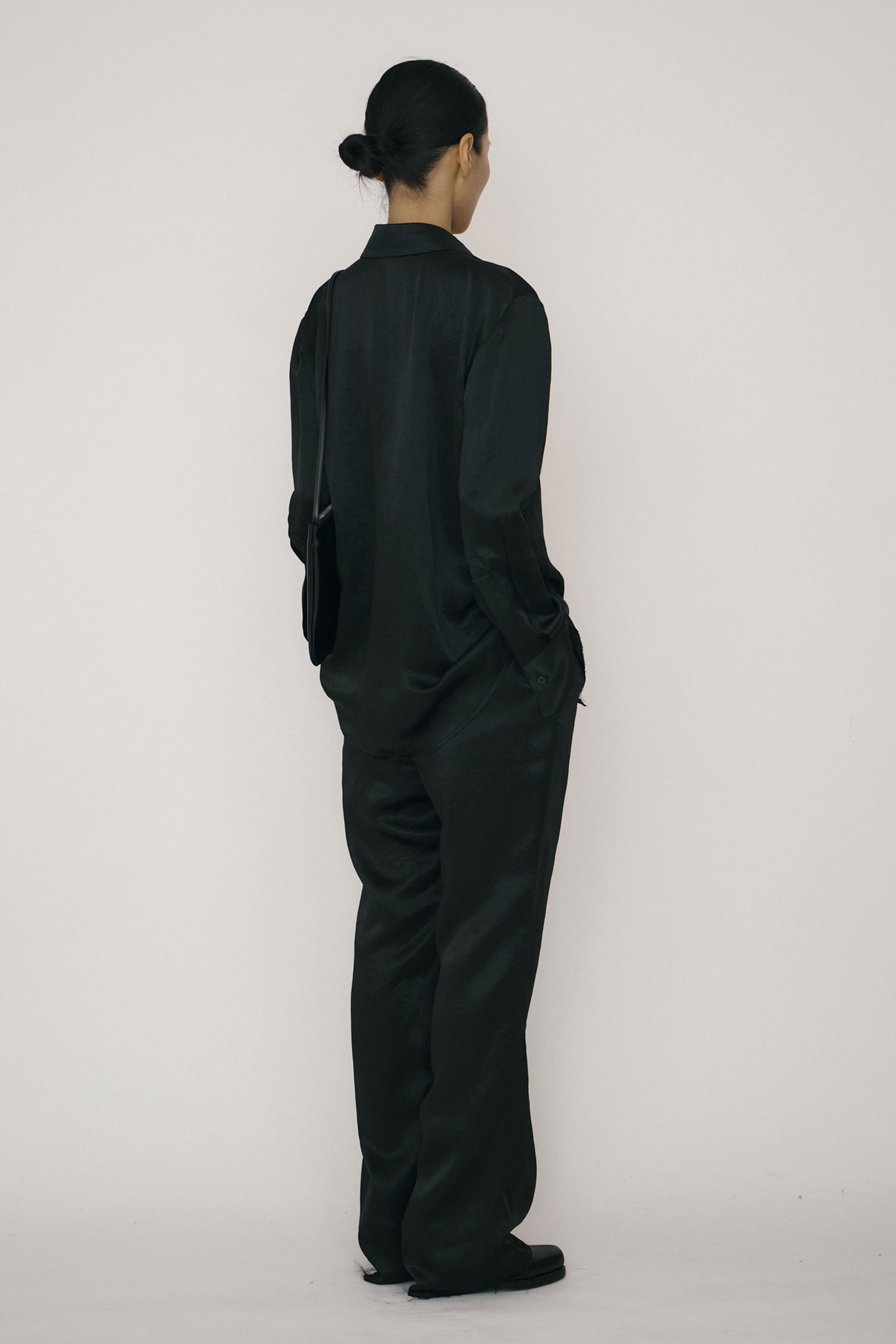 BLACK SATIN RAW EDGE SHIRT