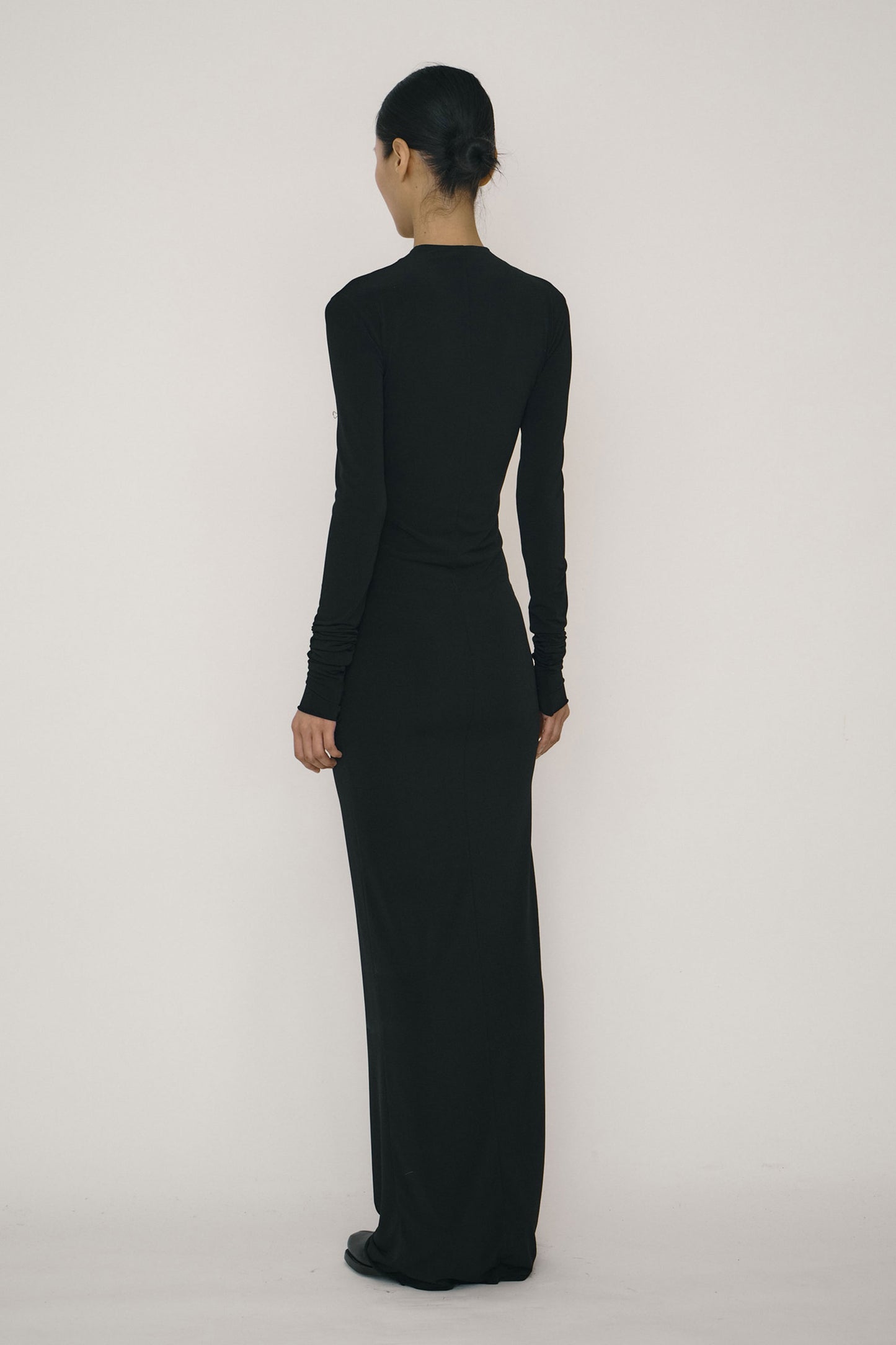 BLACK SKINNY LONG-SLEEVE MANDARIN COLLAR MAXI DRESS
