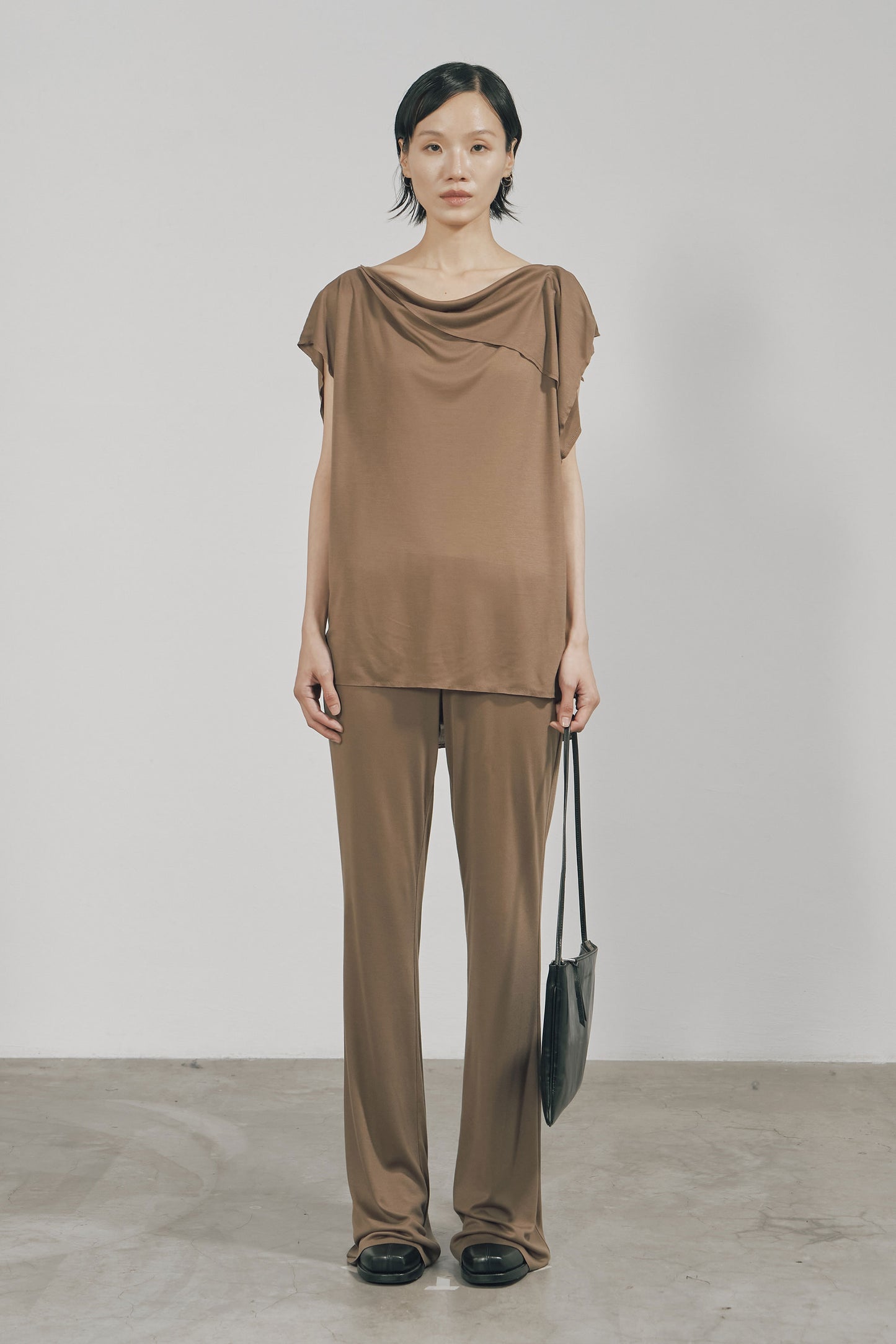 KHAKI TENCEL SLIM JERSEY TROUSERS