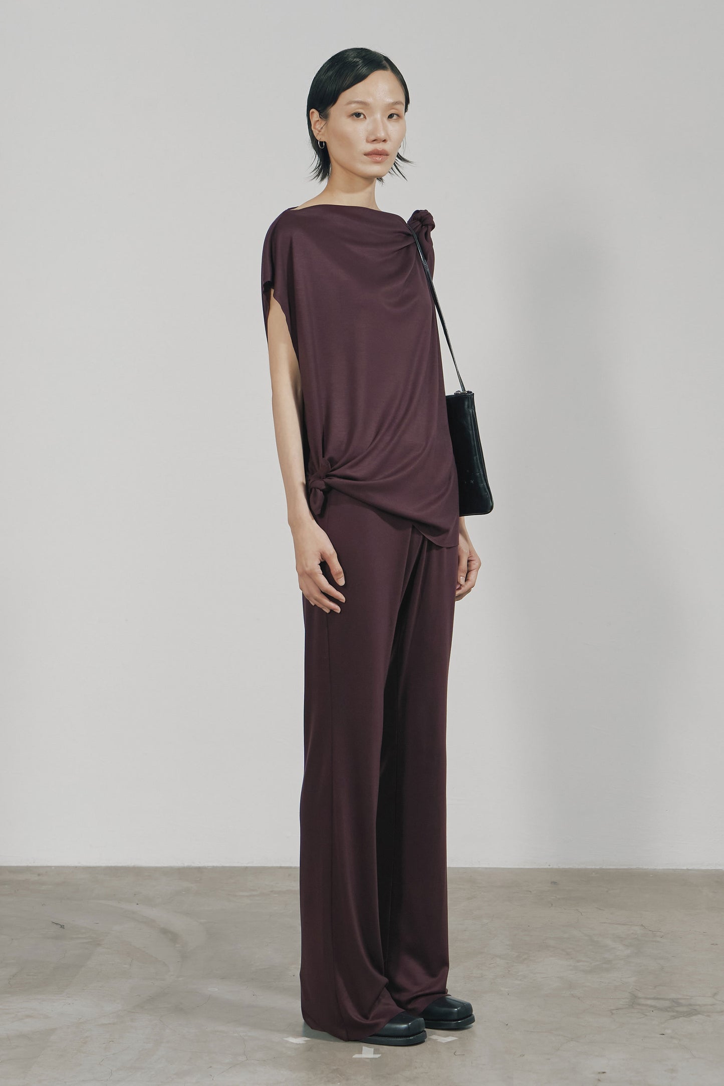 DARK RED TENCEL SLIM JERSEY TROUSERS