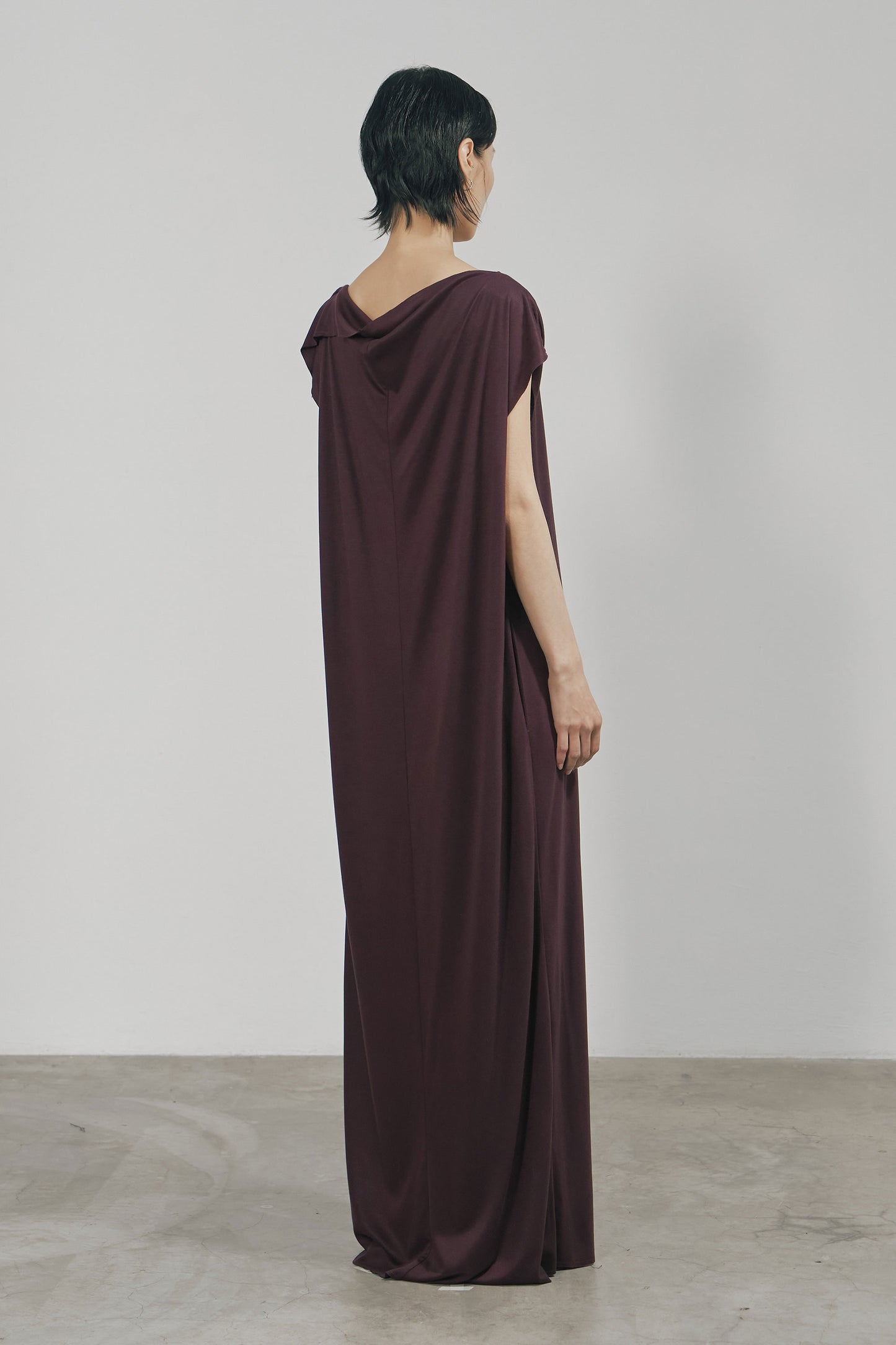 DARK RED JERSEY RAW EDGE ASYMMETRIC CUTTING DRESS