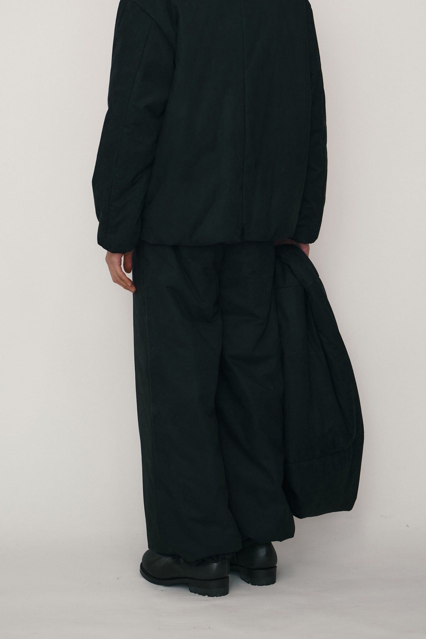 BLACK FAUX-SUEDE PADDED WIDE PANTS (MADE TO ORDER)