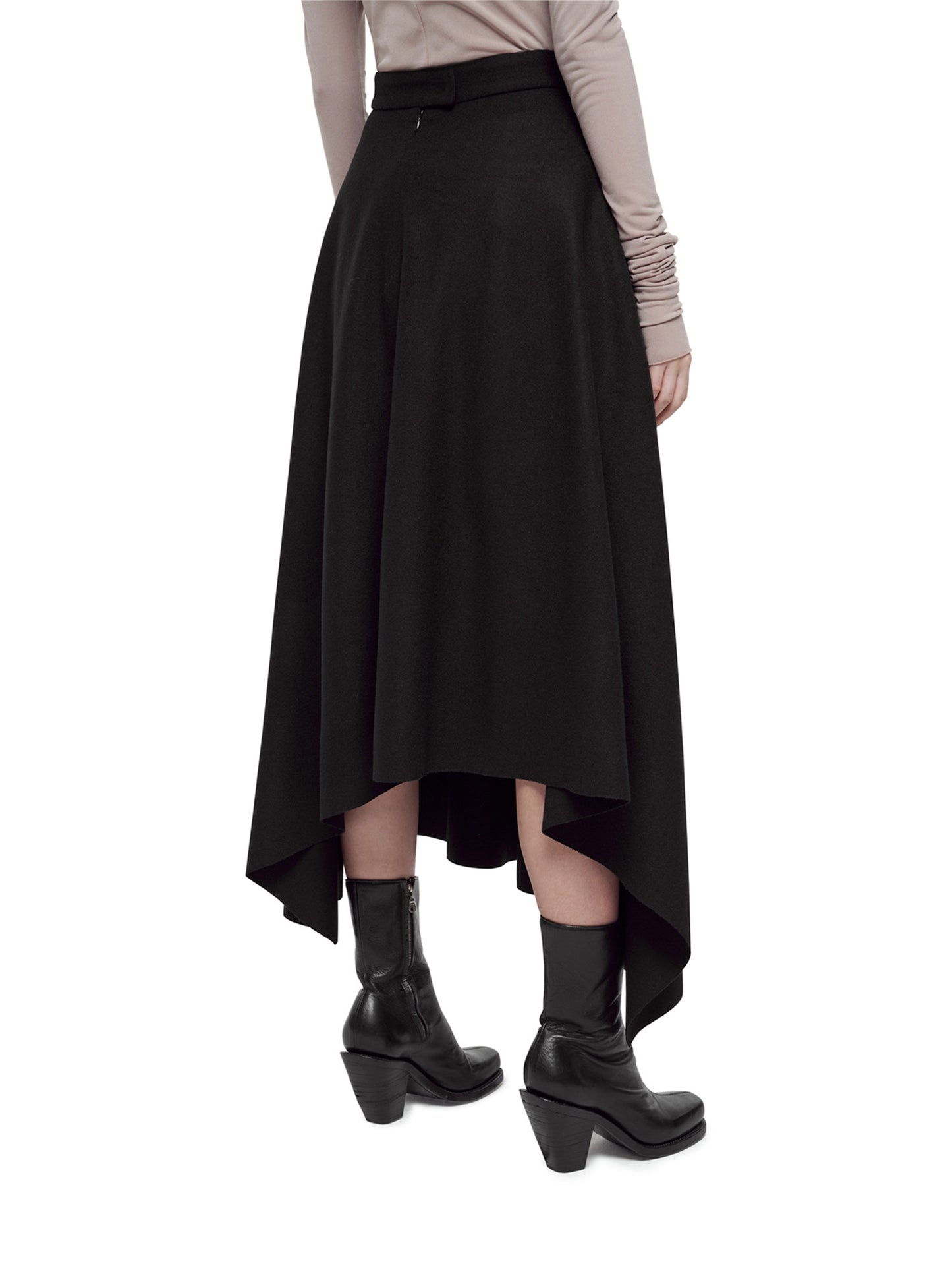 Black Raw Edge Semi-circular Skirt