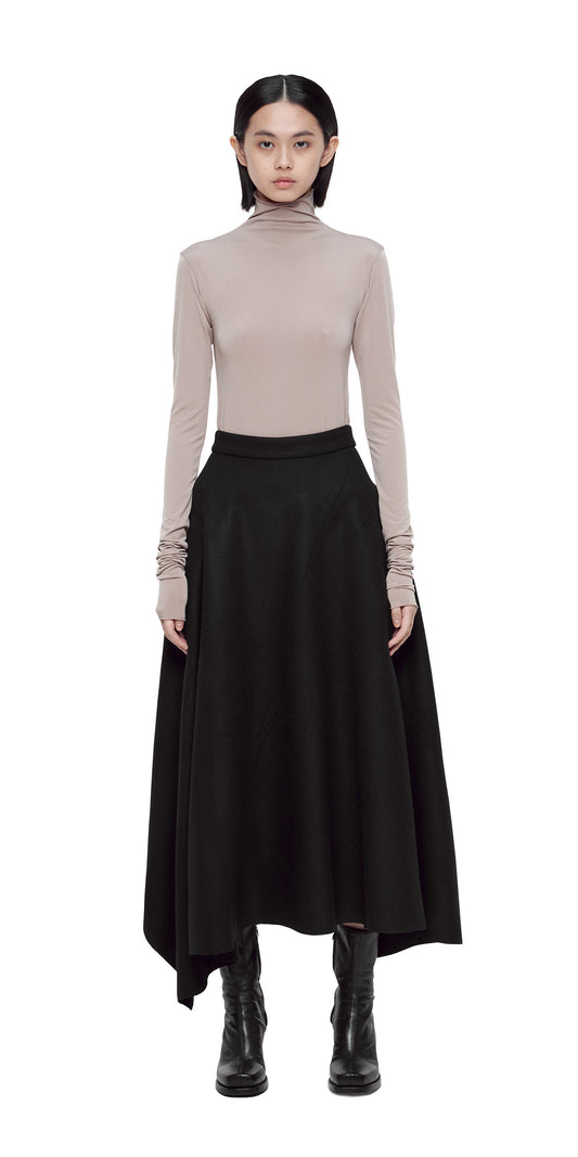 Black Raw Edge Semi-circular Skirt