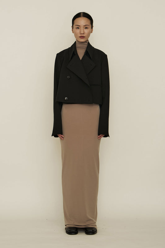 BLACK COTTON RAW EDGE SHORT TRENCH COAT